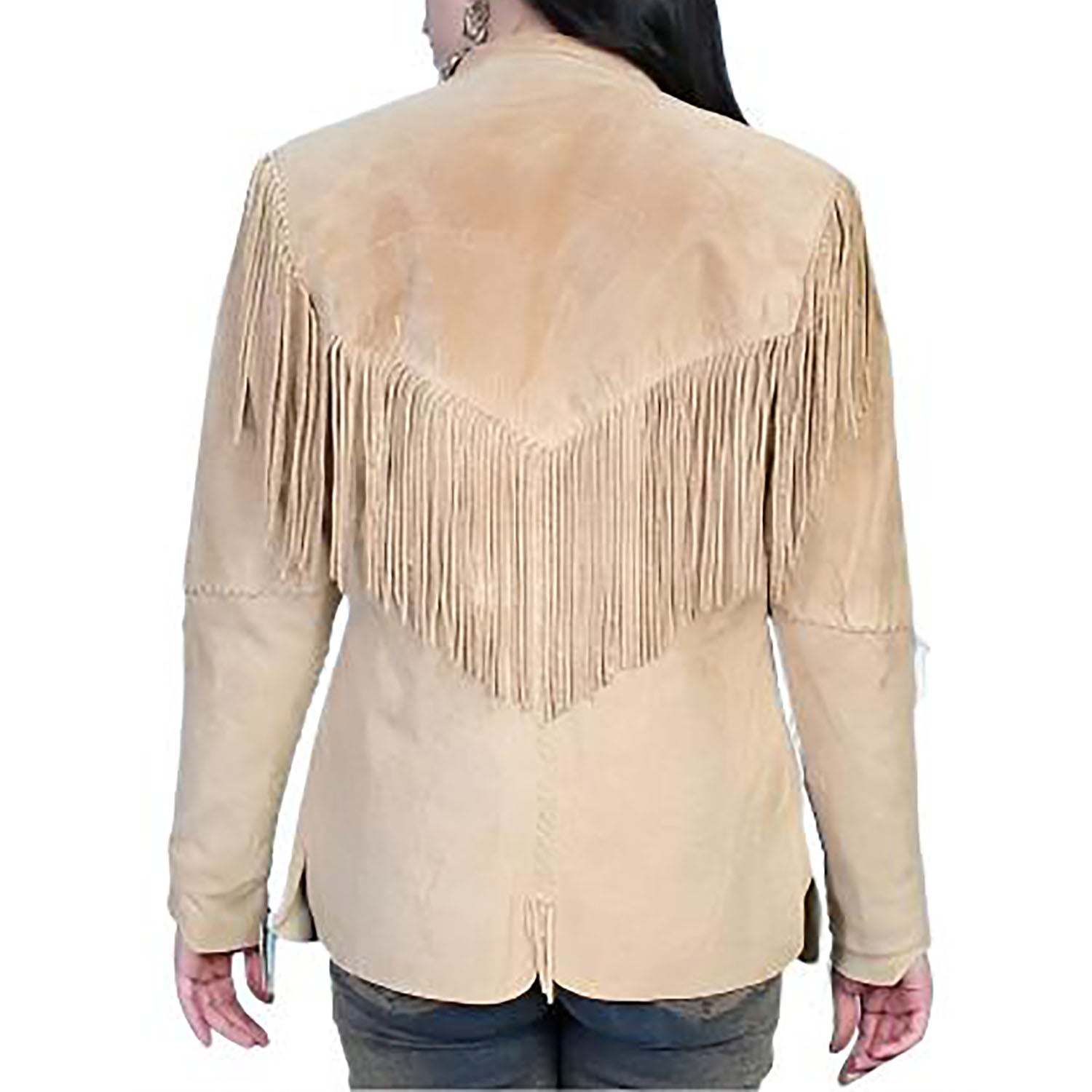 Cowgirl Western Beige Suede Leather Fringes Jacket side view