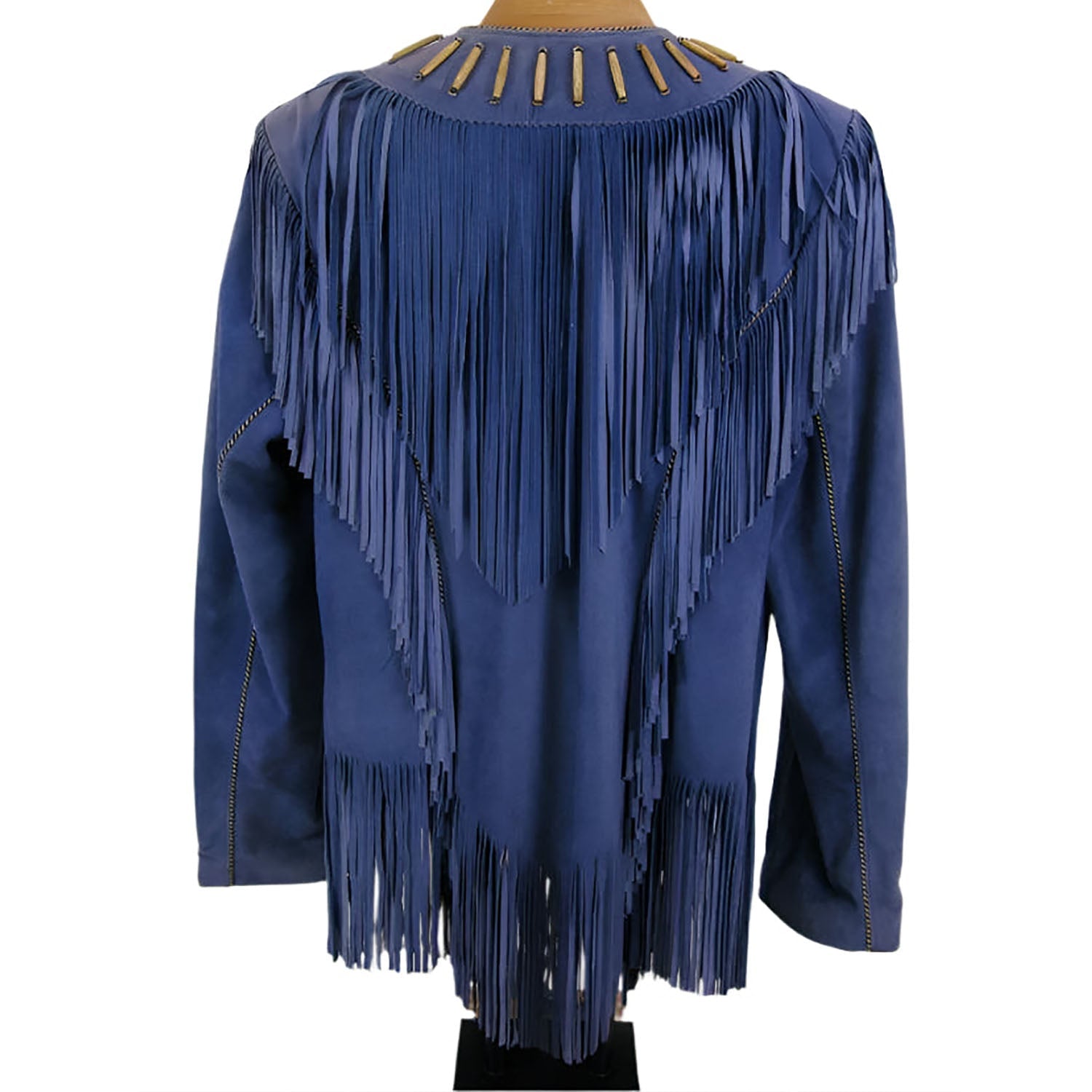 Cowgirl Western Fringe Blue Suede Leather Jacket for Women side view