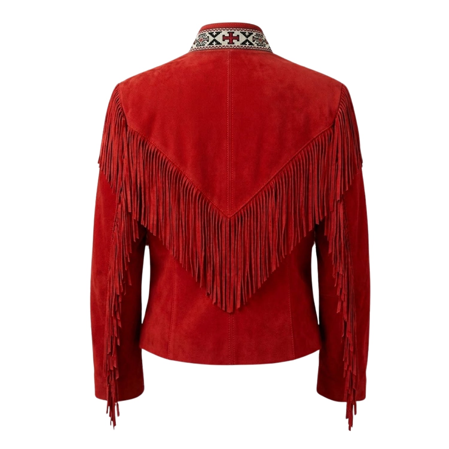 Cowgirl Western Red Suede Leather Bone Fringe Jacket side view