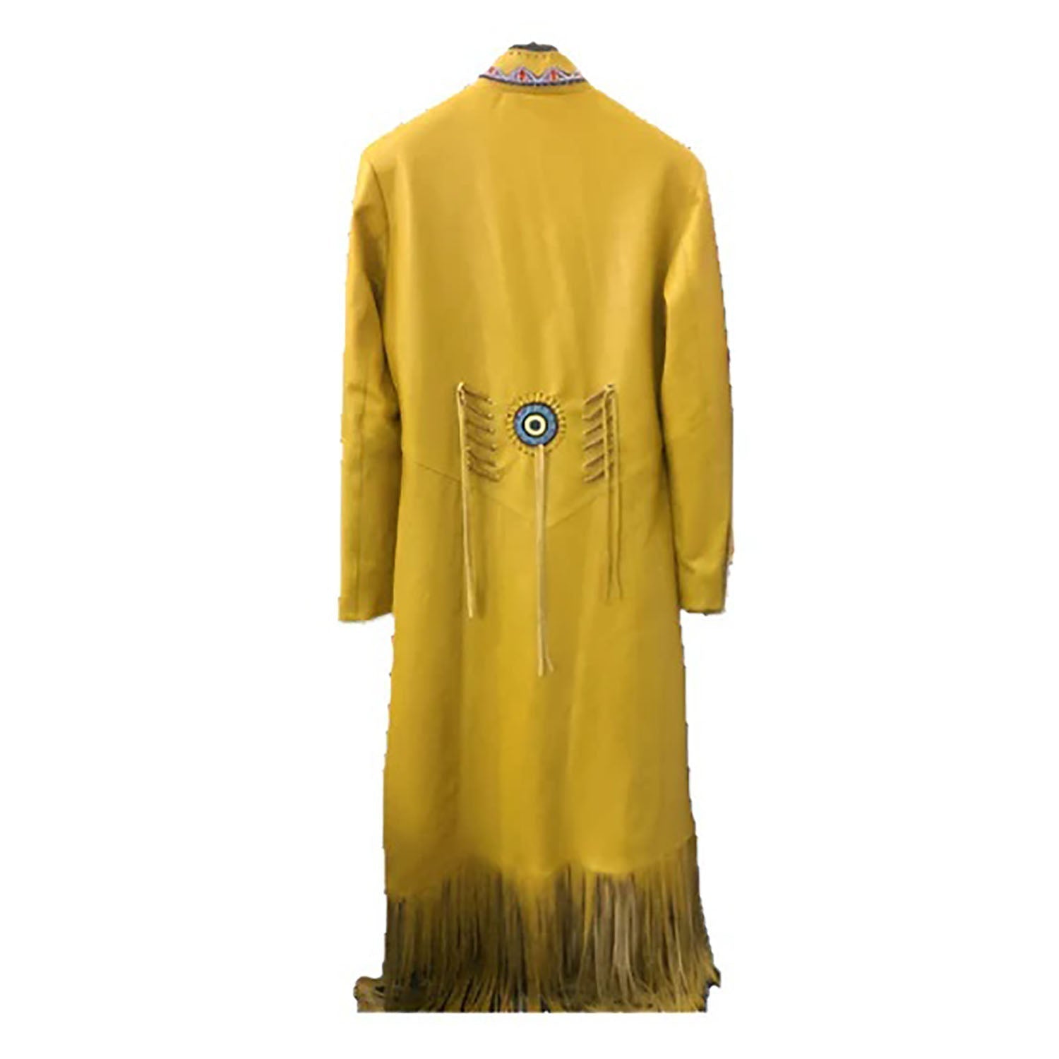 Cowgirl Yellow Golden Leather Fringe Bone Beaded Long Dress side view