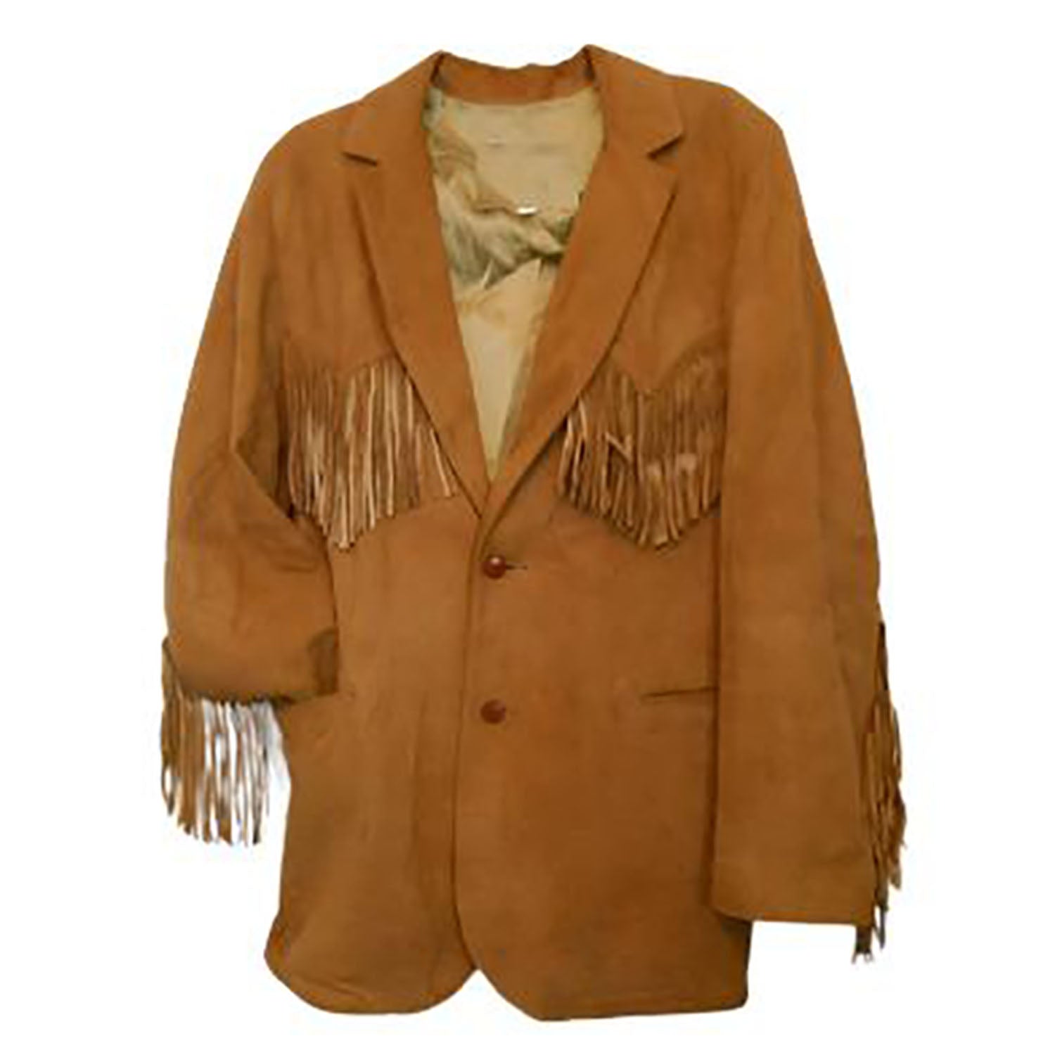 Cowgirl's Brown Suede Leather Fringe Long Jacket Coat front view