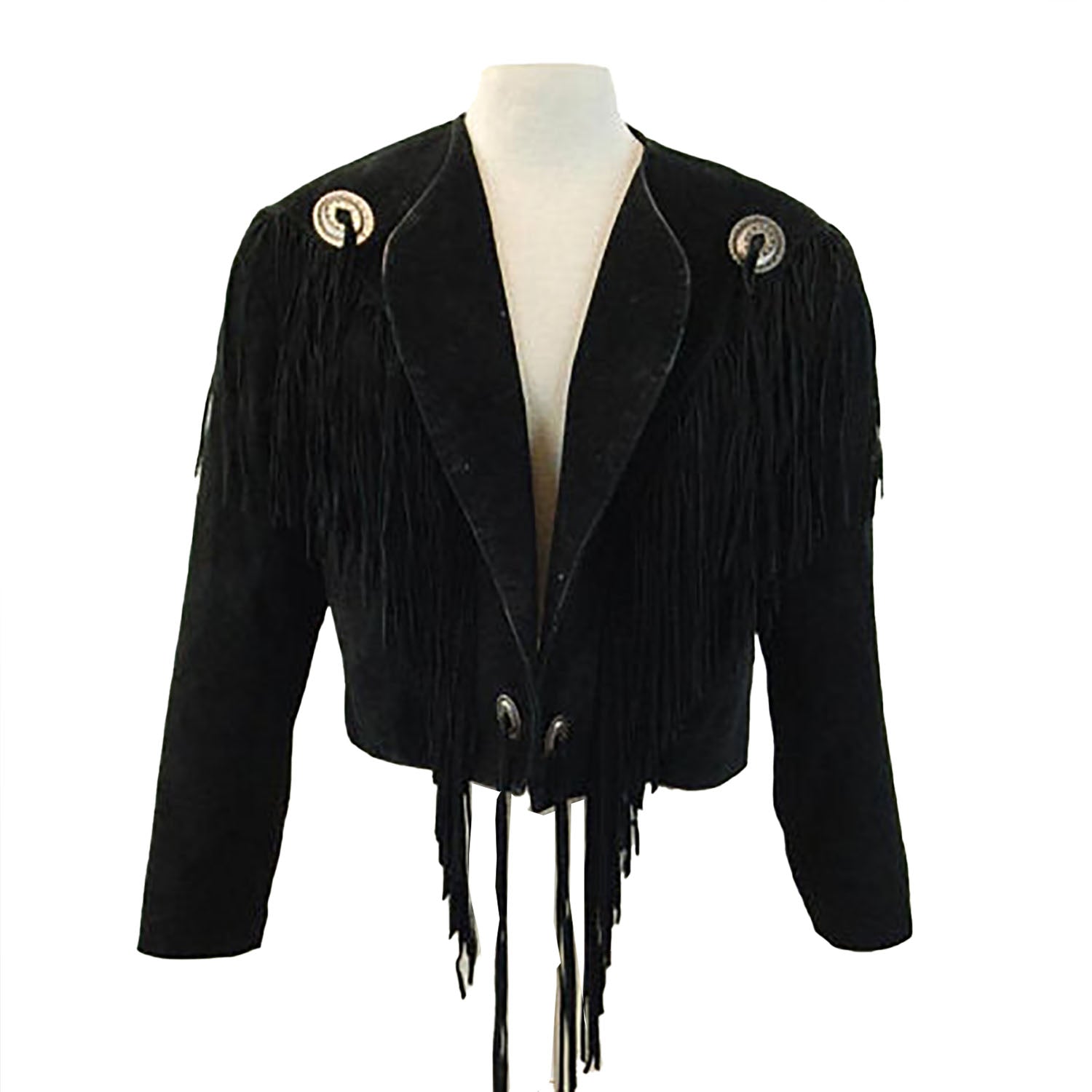 Cowgirl's Black Suede Leather Fringe Short Body Jacket front view