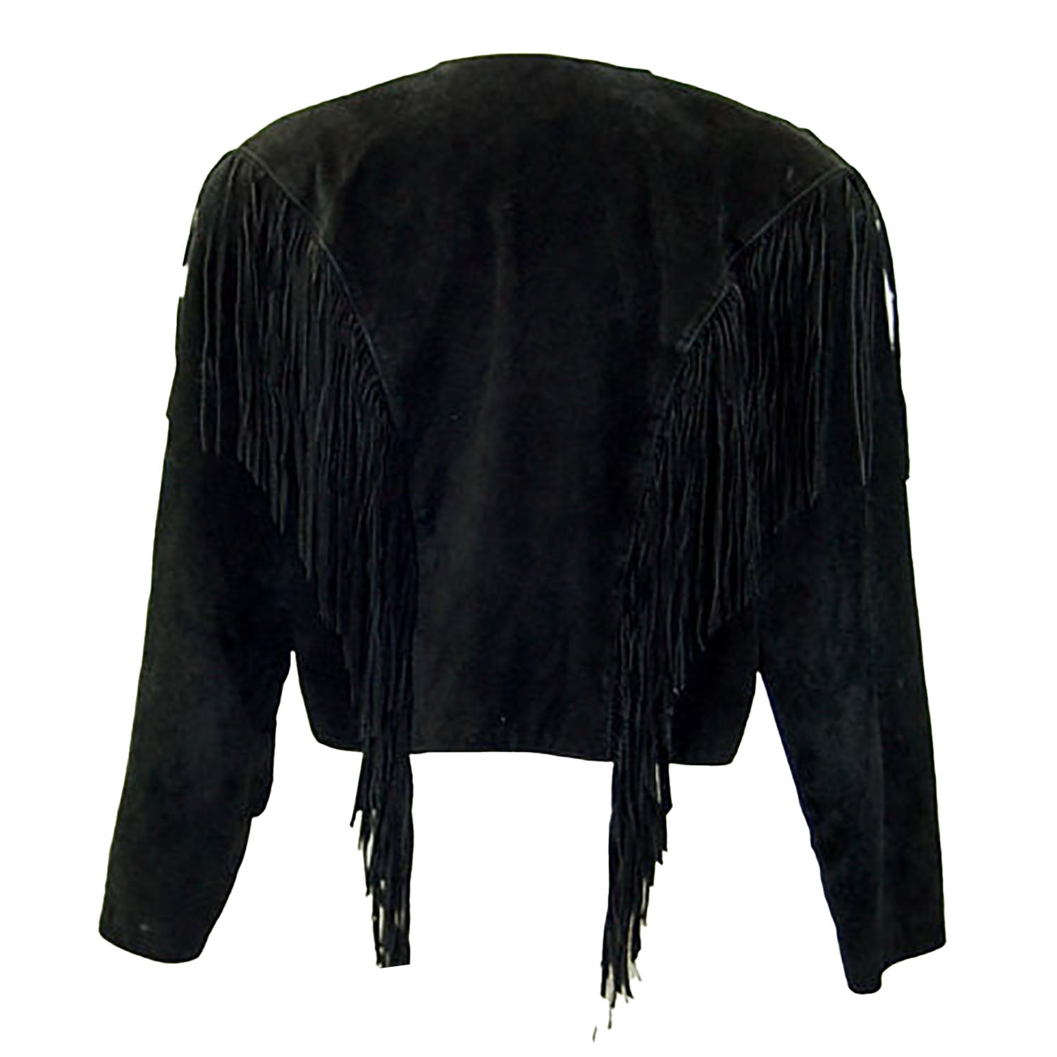 Cowgirl's Black Suede Leather Fringe Short Body Jacket side view