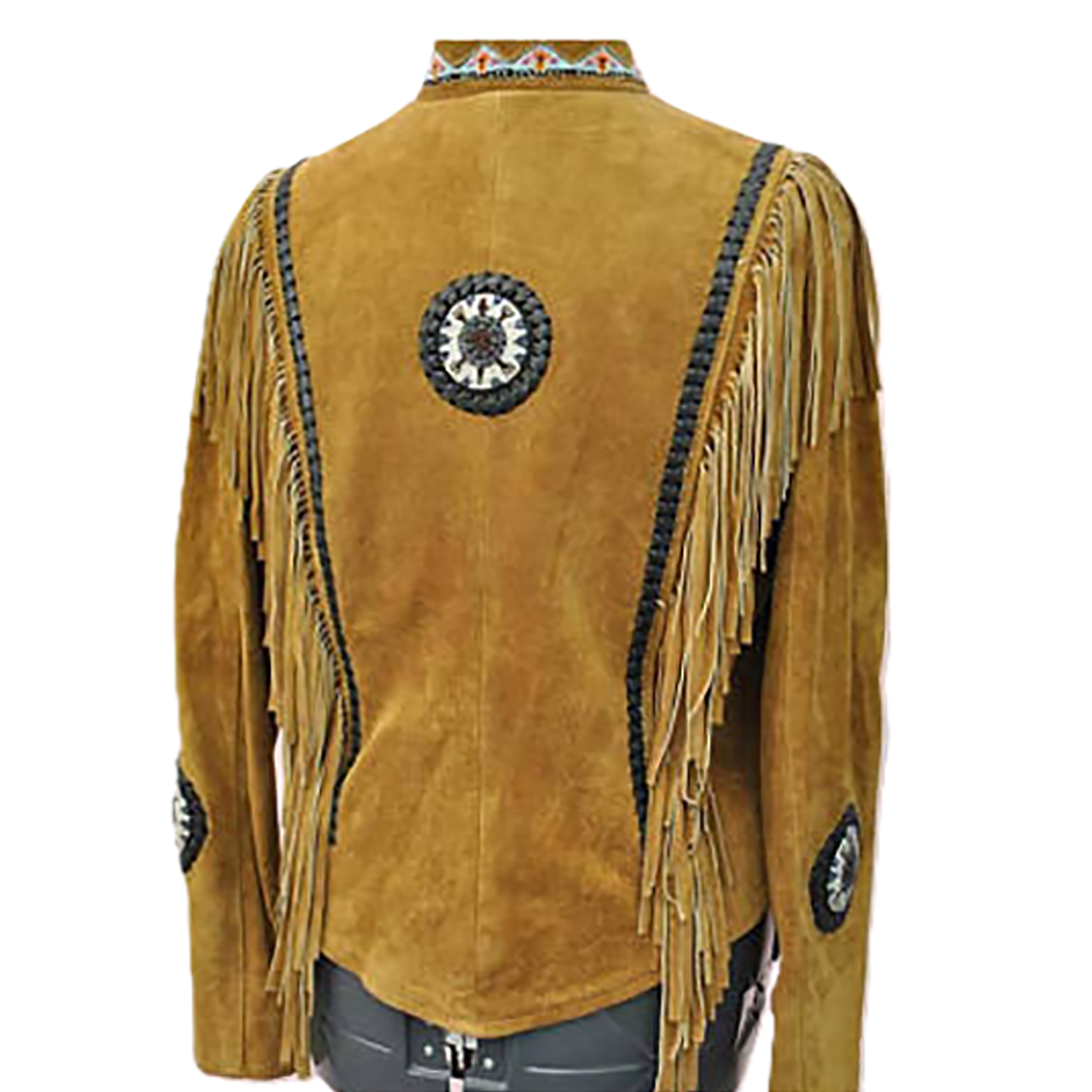 Cowgirl's Brown Suede Leather Fringe Bone Beaded Jacket side view