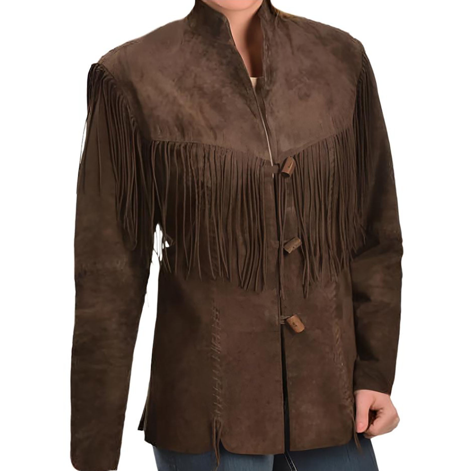 Cowgirl's Brown Suede Leather Fringes Jacket front view