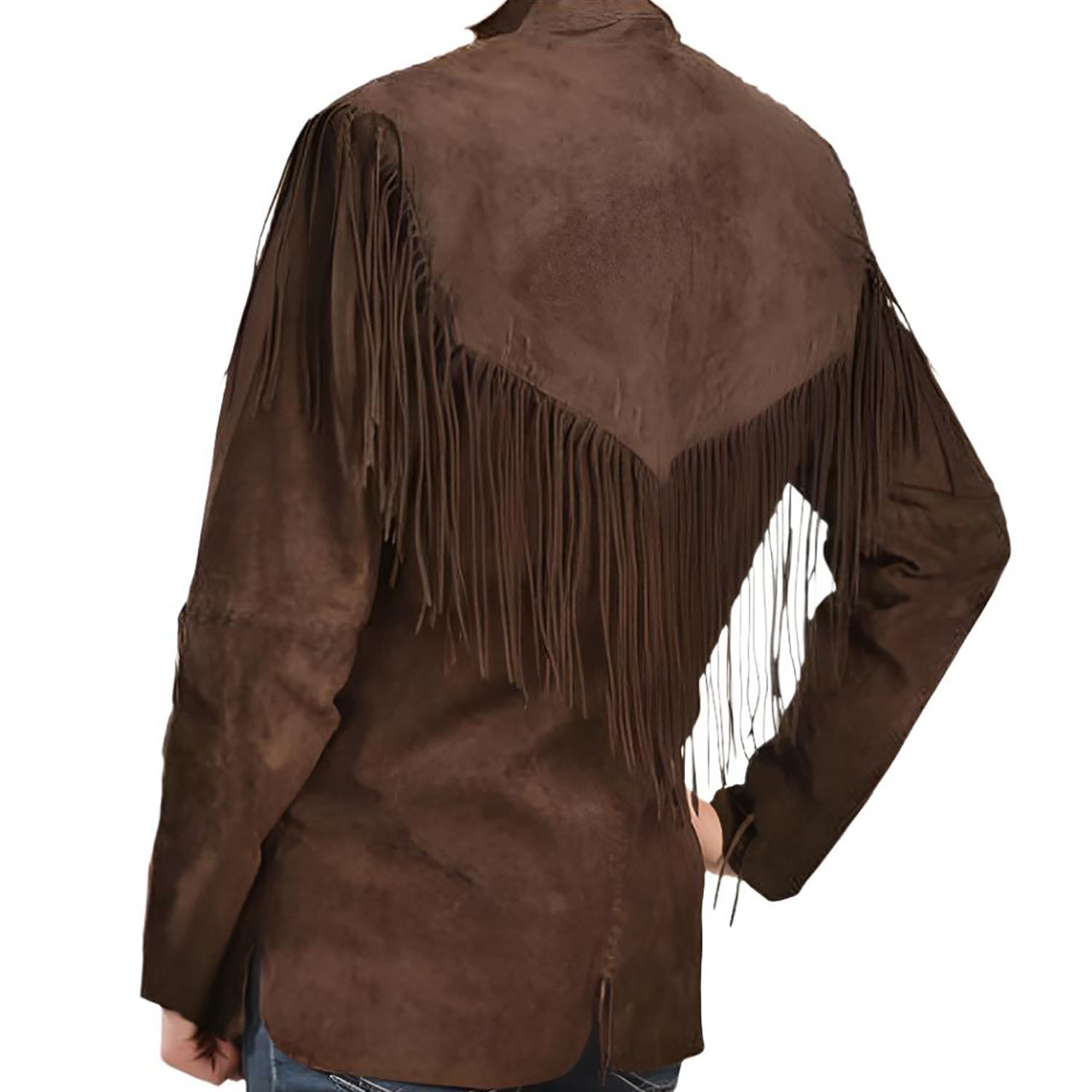 Cowgirl's Brown Suede Leather Fringes Jacket side view