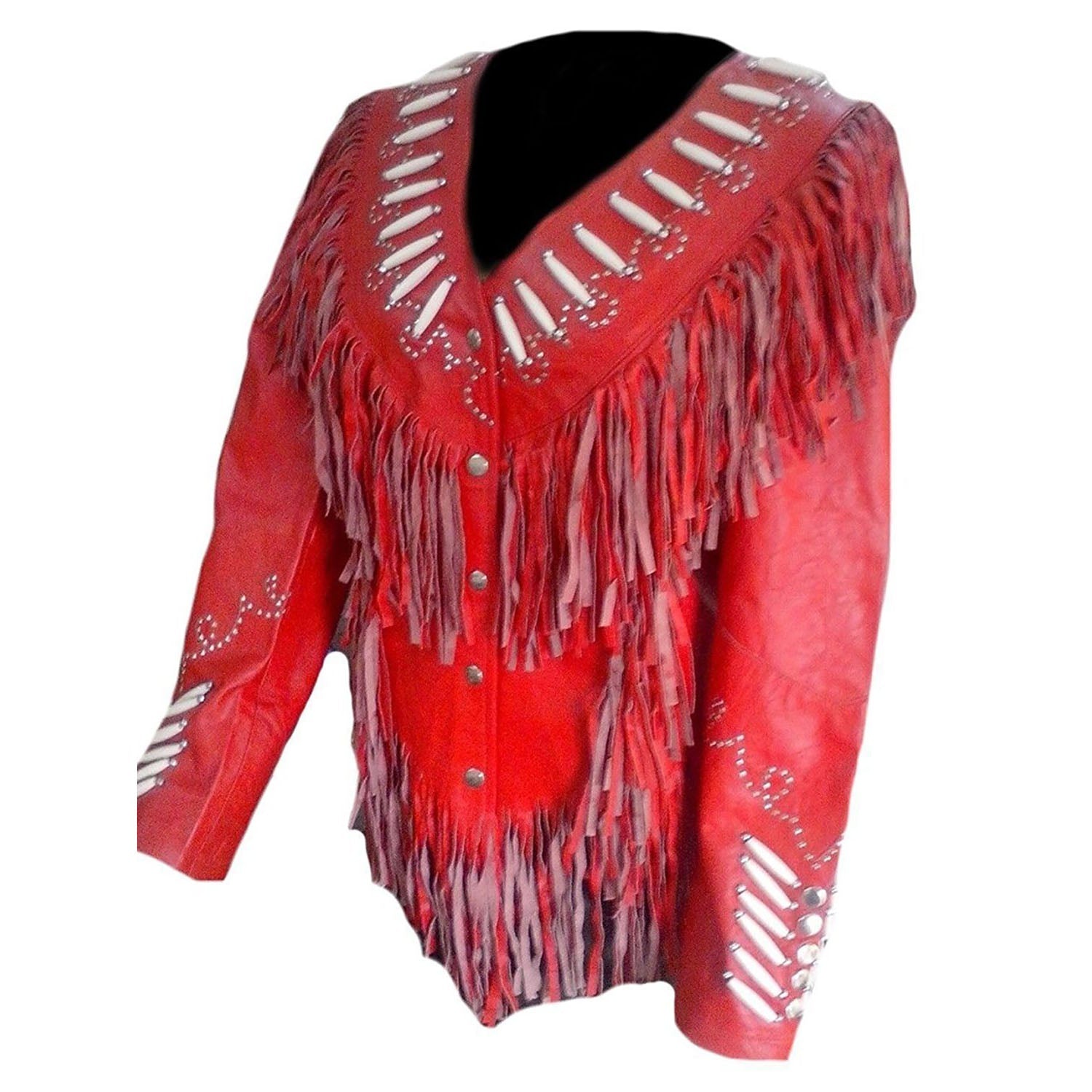 Cowgirl's Leather Fringed Studded Jacket All Colors front view