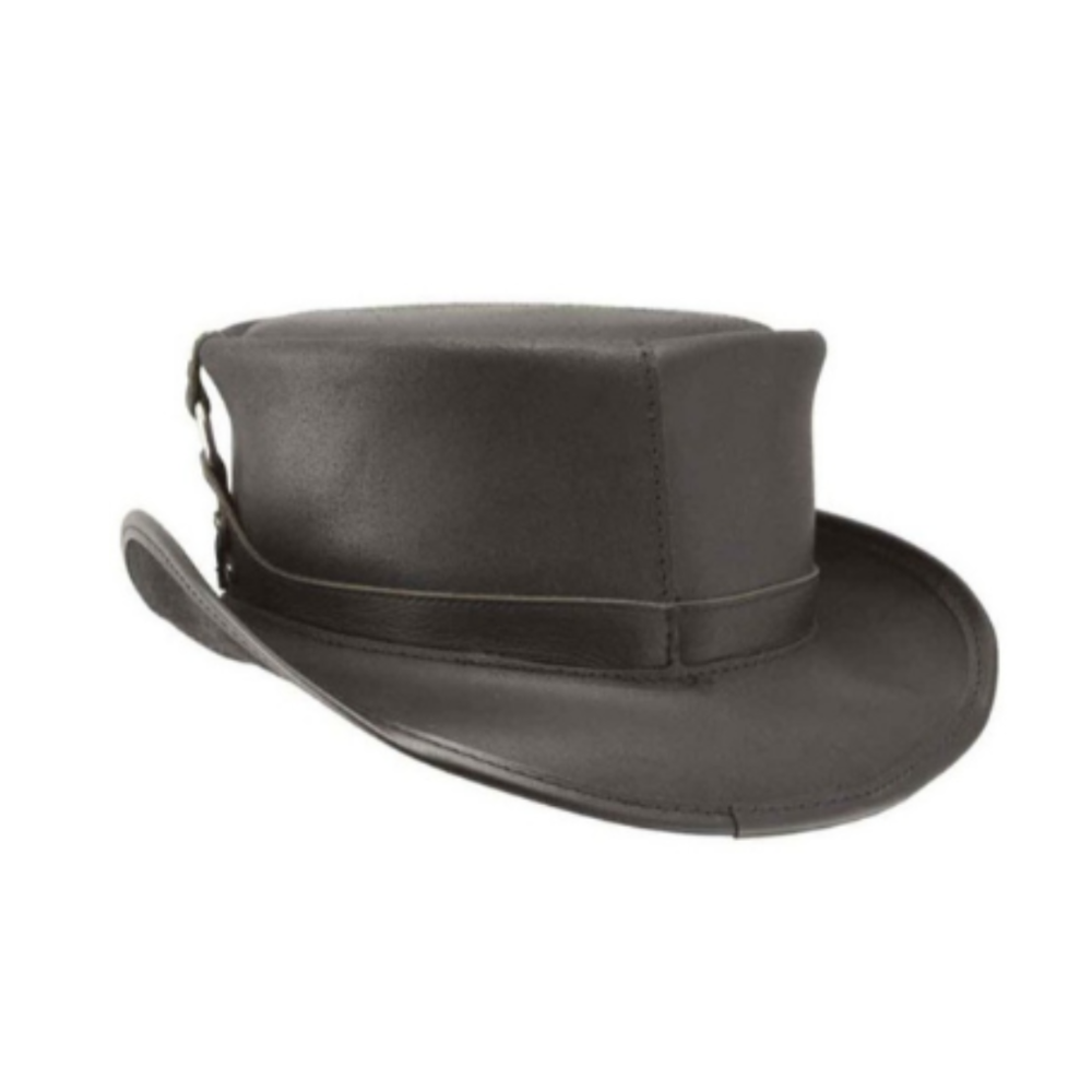 Brown leather hat with a wide brim on a white background
