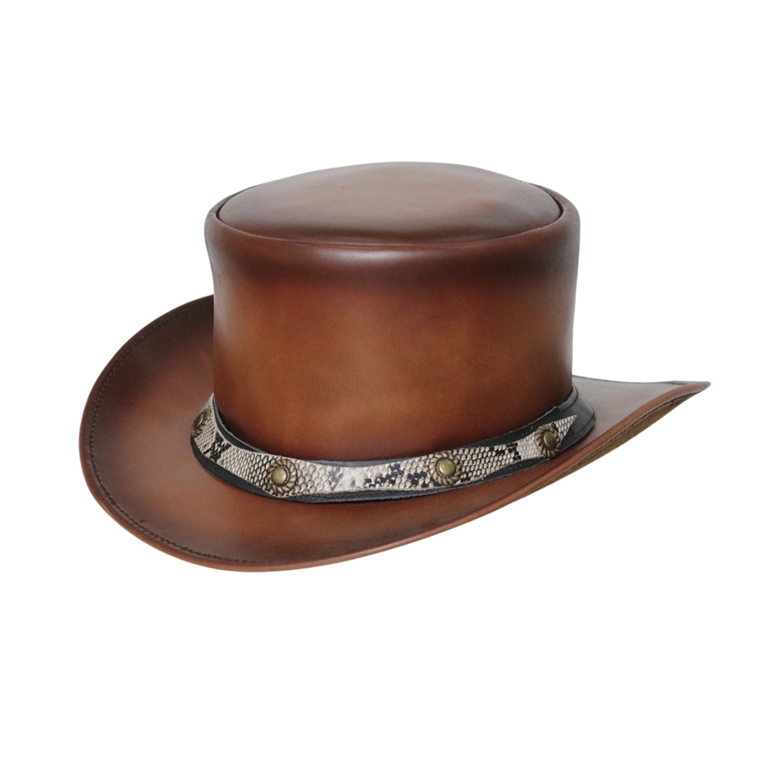 Cowhide leather Eldorado Steampunk top hat
