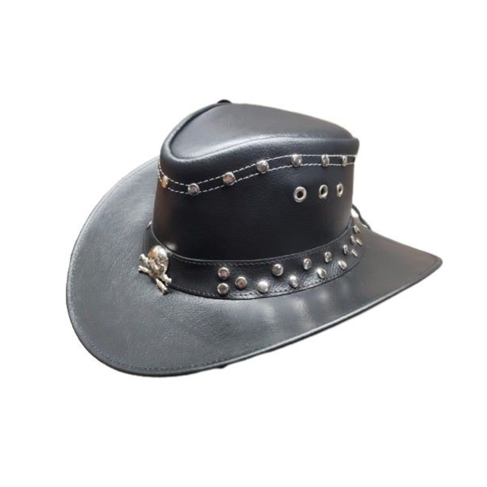 Crafted leather top hat with beads style
