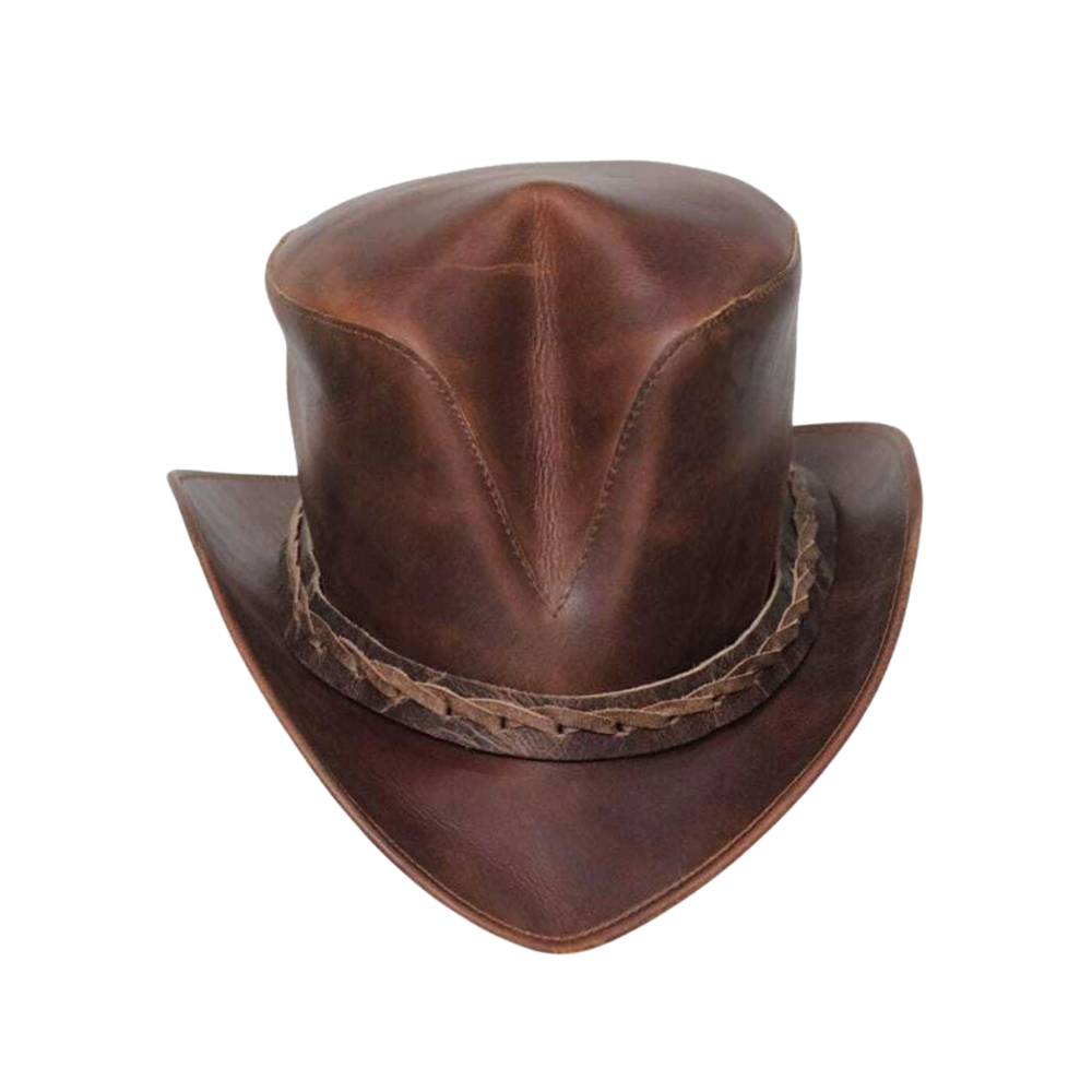 Brown leather cowboy hat on a white background