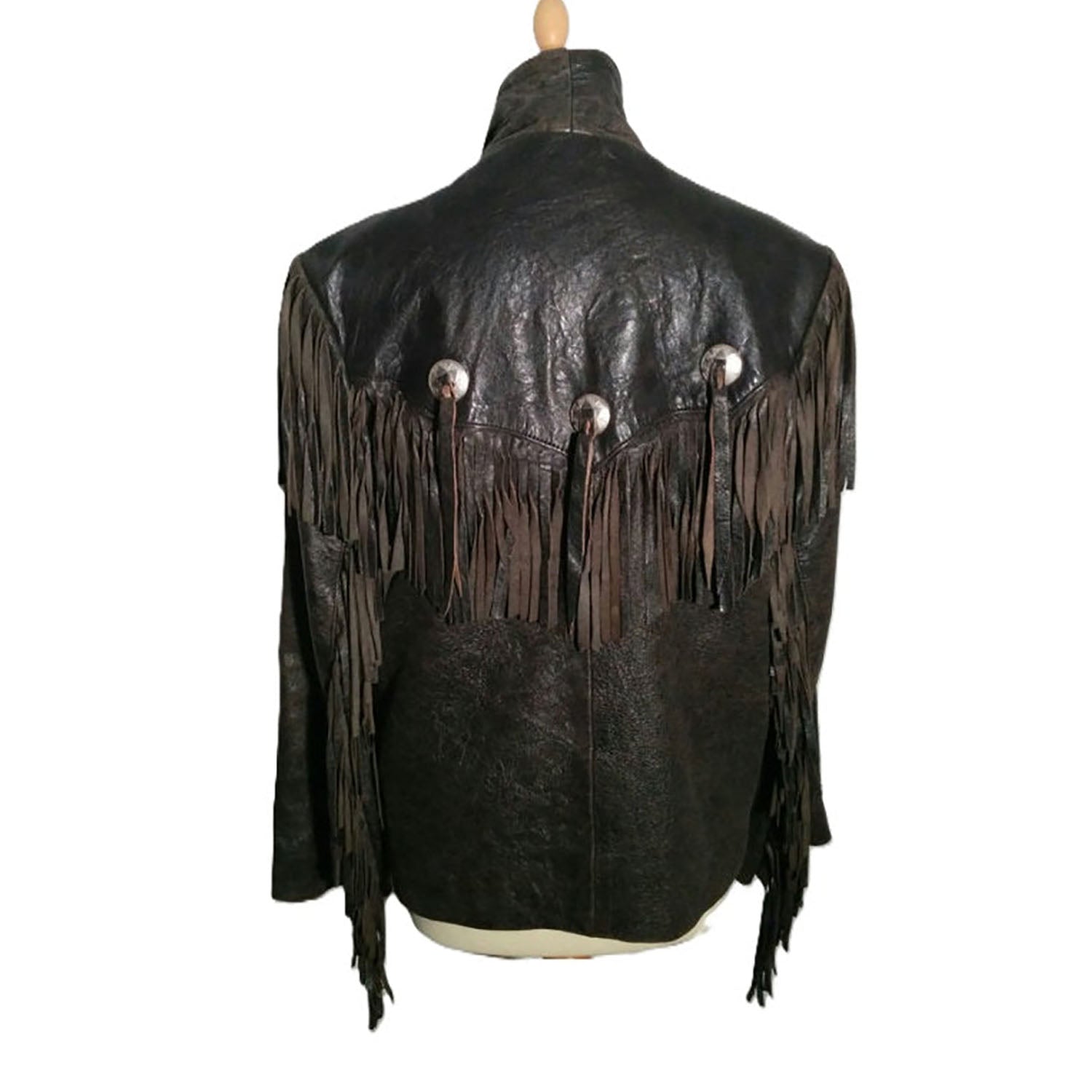 Distressed Black Leather Fringe Jacket For Women side view
