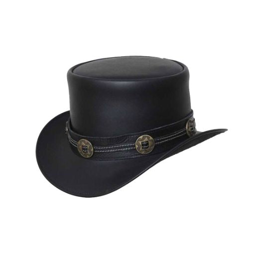 Elegant Black Leather Top Hat

