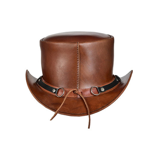 Elegant brown Fancy Top Hat made from high-quality leather for a refined look.
