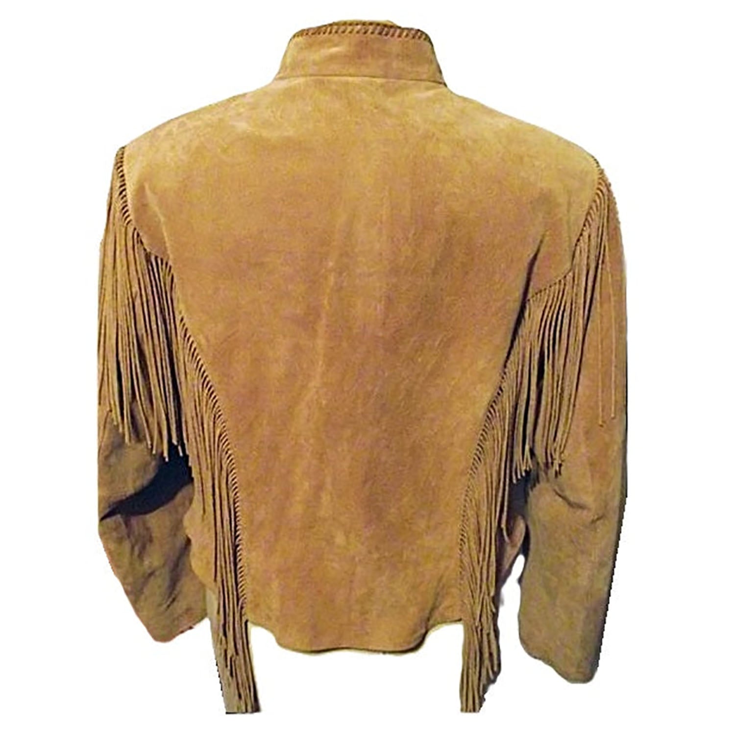Golden Brown Suede Leather Bone Fringe Jacket For Women side view