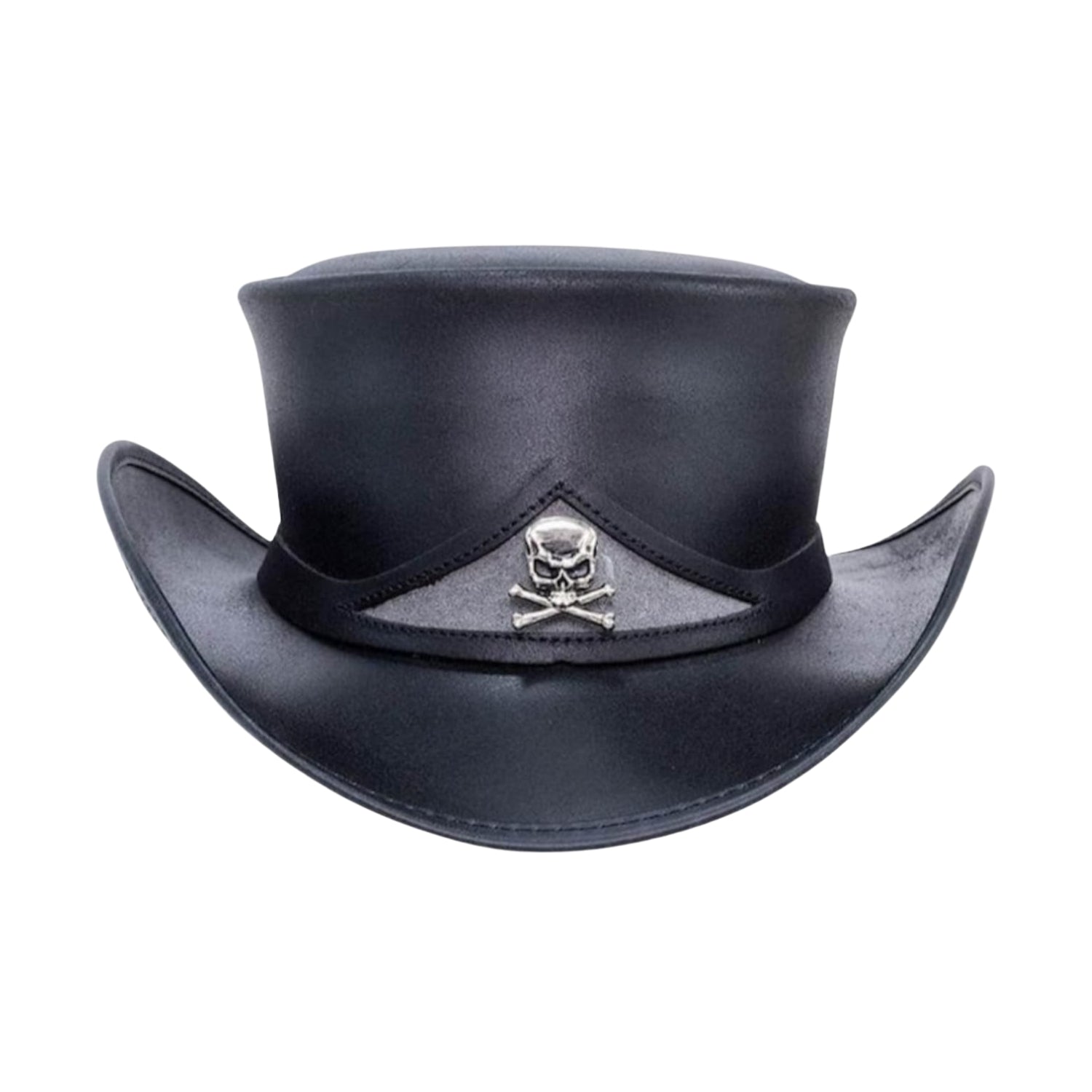 Gothic Leather Top Hat with Skull Detailing
