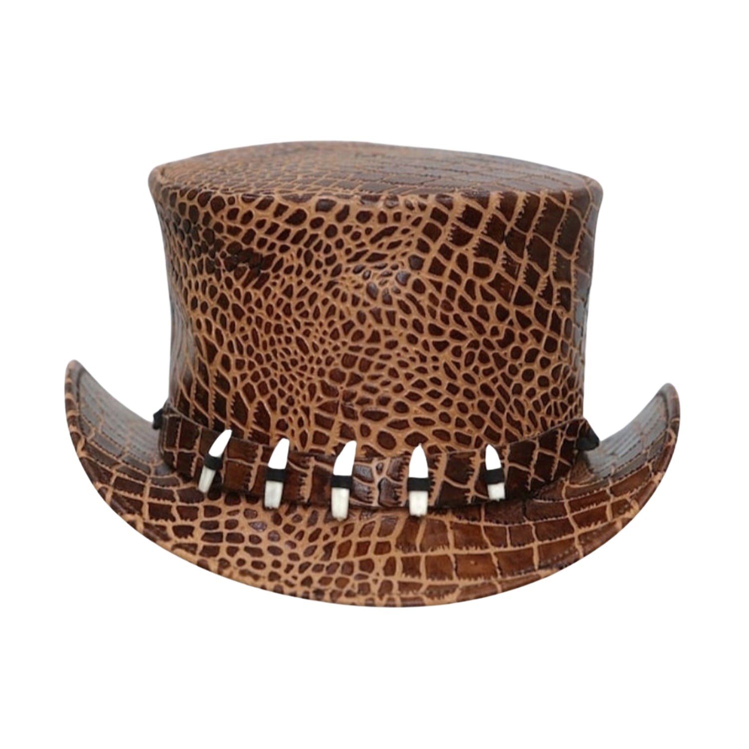 Gothic Leather Top Hat with Teeth Band

