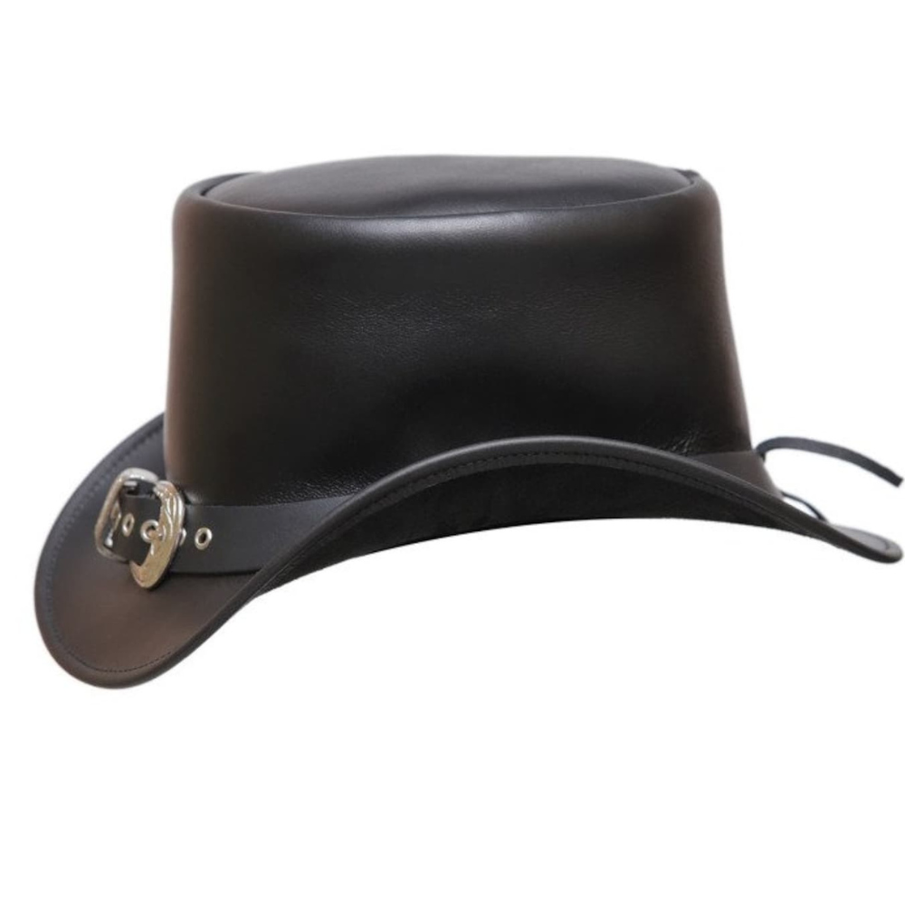 Gothic Steampunk Leather Black Top Hat