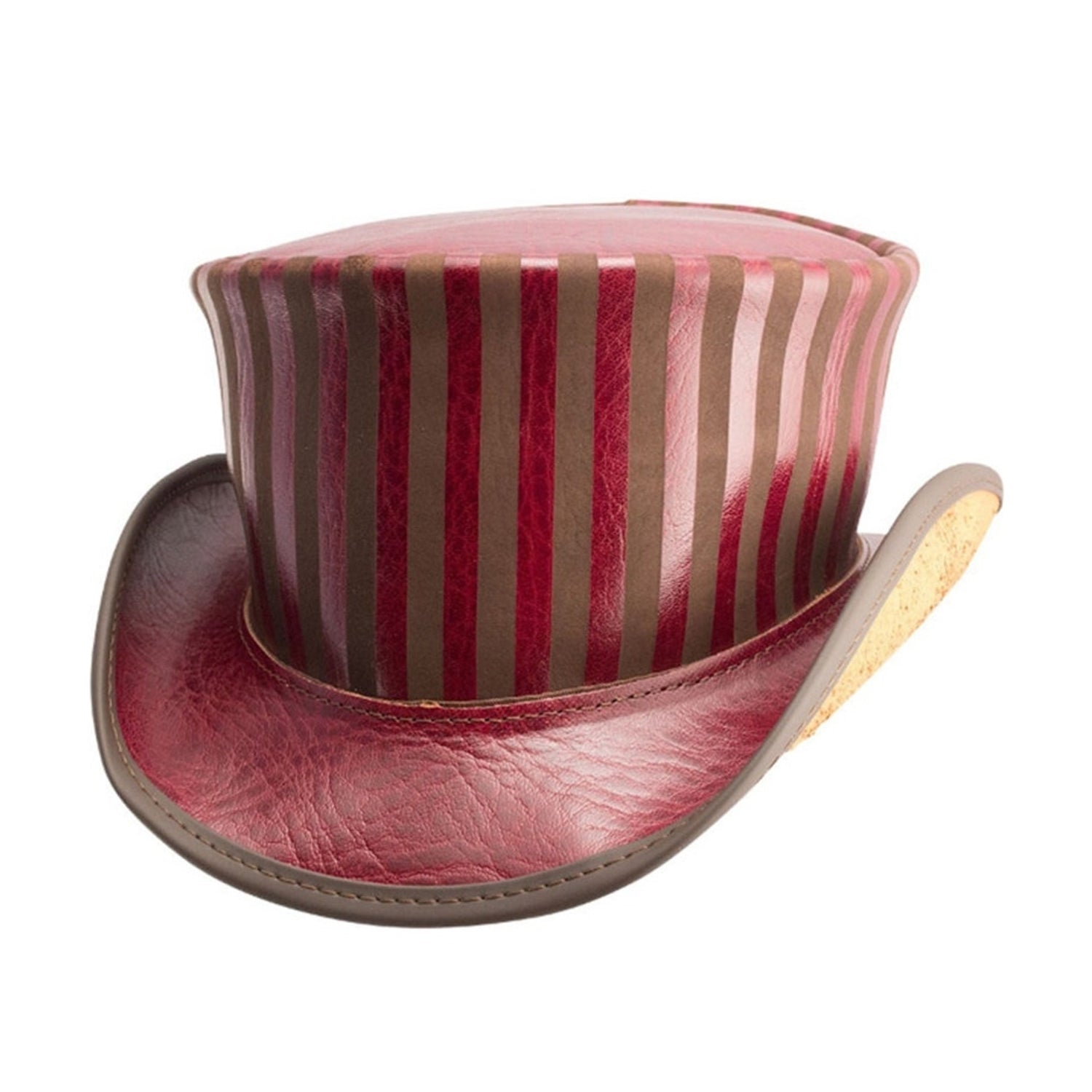 Gothic strap style maroon leather top hat
