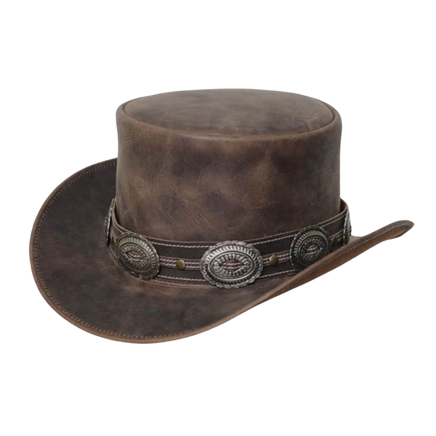 Handcrafted Leather Top Hat, Biker Style

