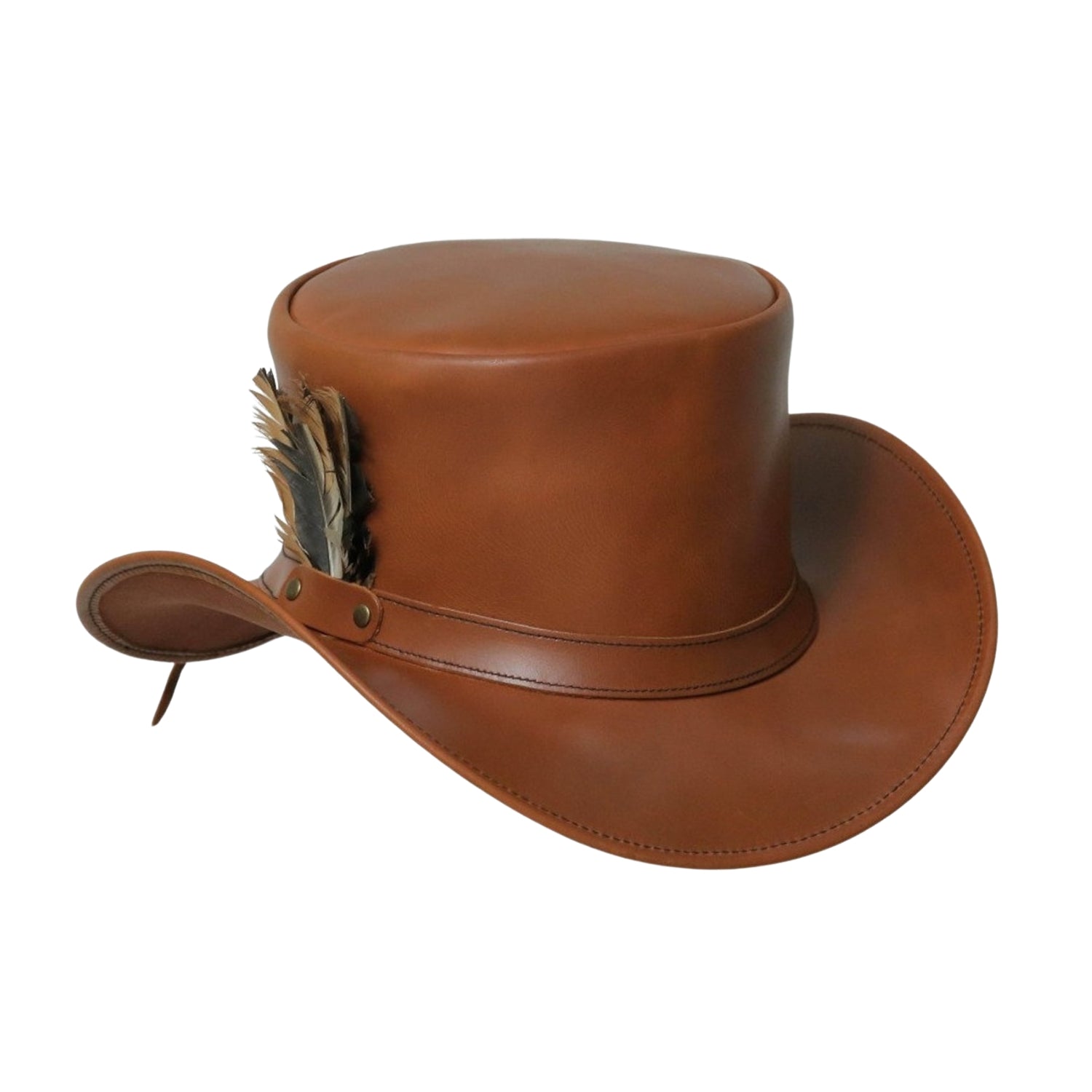 Handcrafted Tan Brown Leather Steampunk Top Hat
