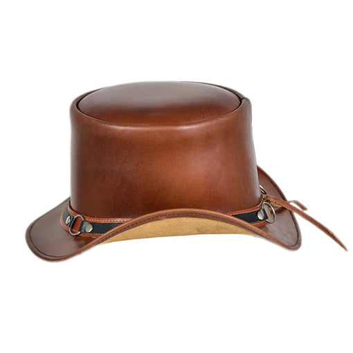 Handmade brown leather Fancy Top Hat with a classic, sophisticated design.
