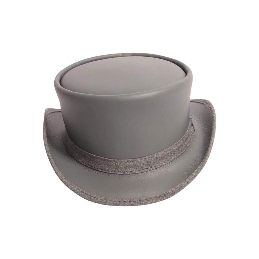 Handmade grey leather hat with steampunk style

