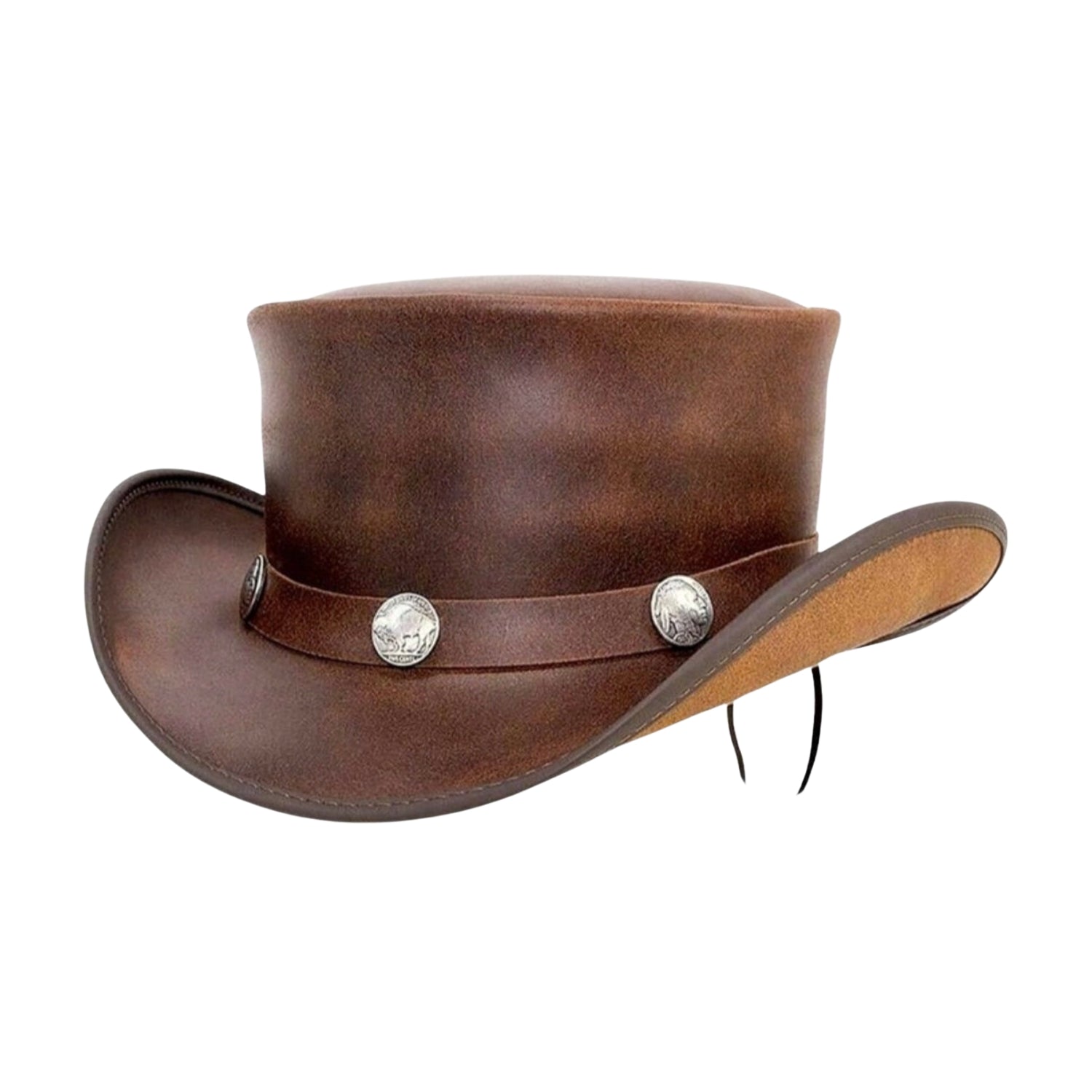 Leather Top Hat with Bull Buttons and Leather Band
