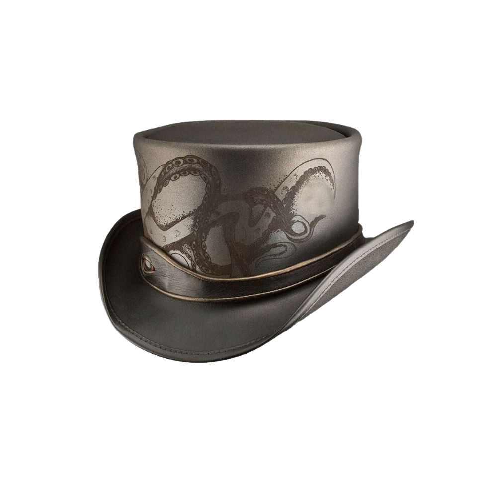 Leather Top Hat with Kraken Design

