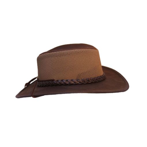Leather cowboy hat with mesh crown
