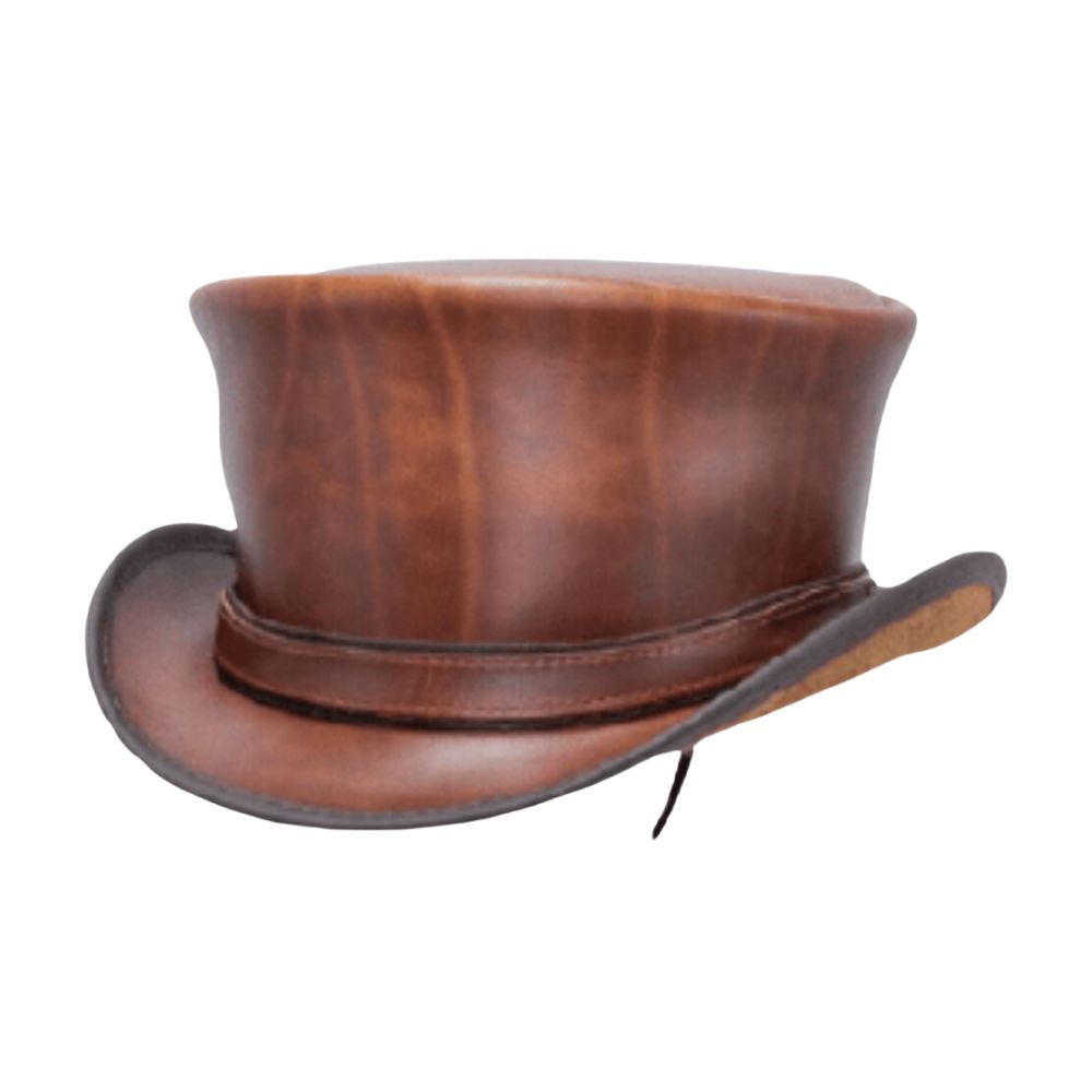 Leather top hat with buffalo nickel.
