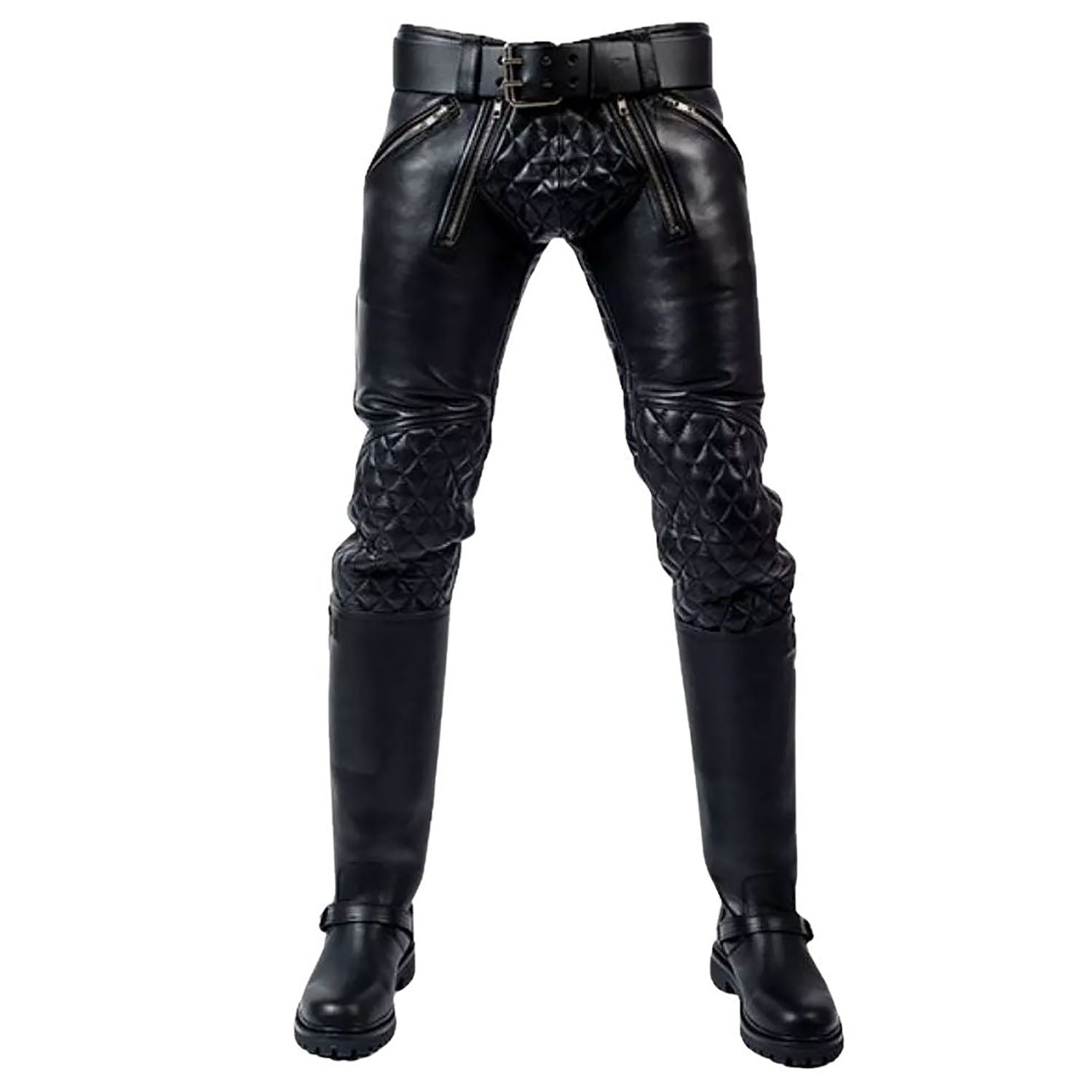 Black cowhide leather pants, full display