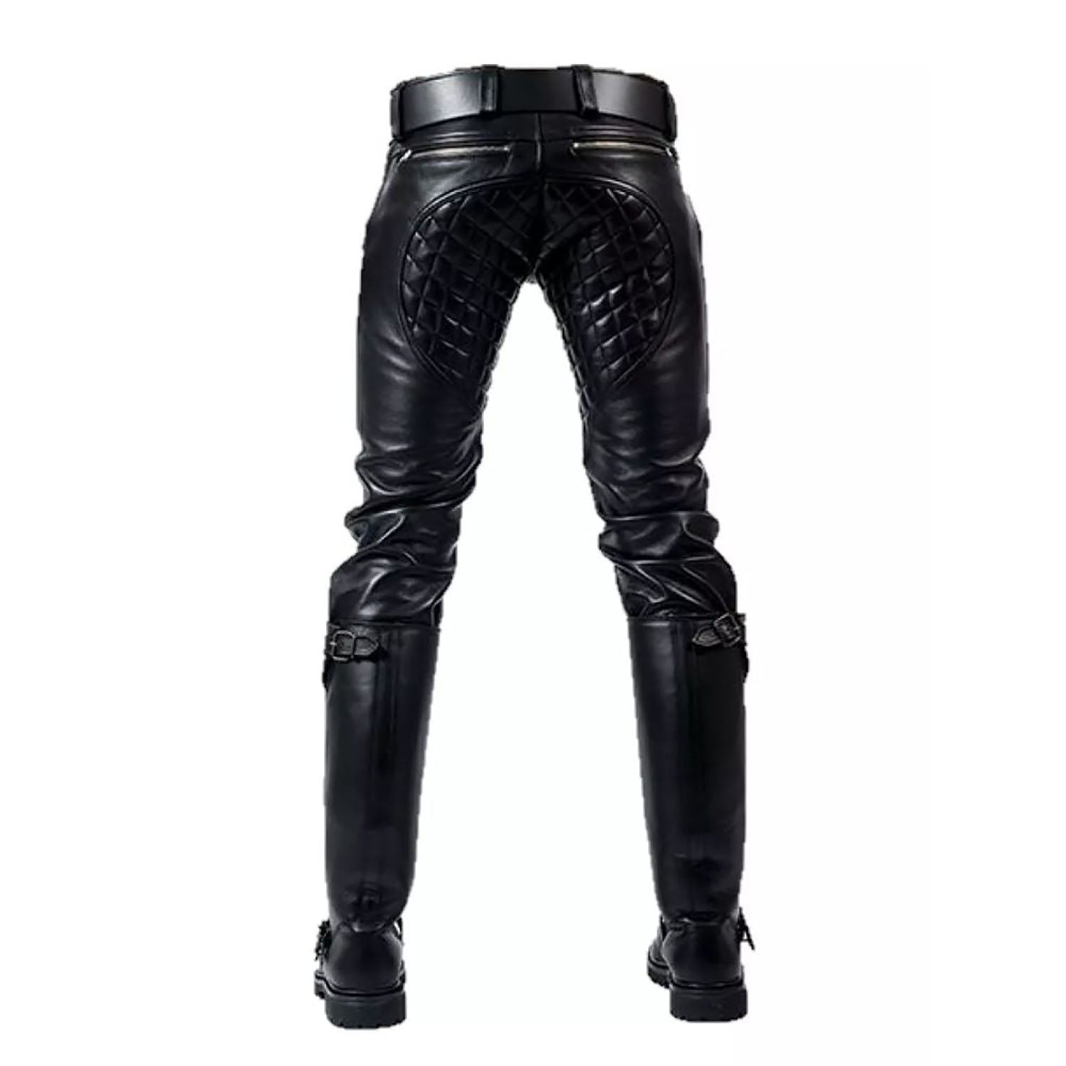 Black cowhide leather pants, worn styled look