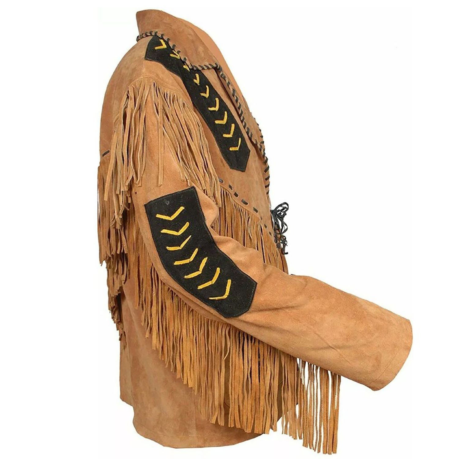 View 256-1 of the brown suede leather fringe jacket for men