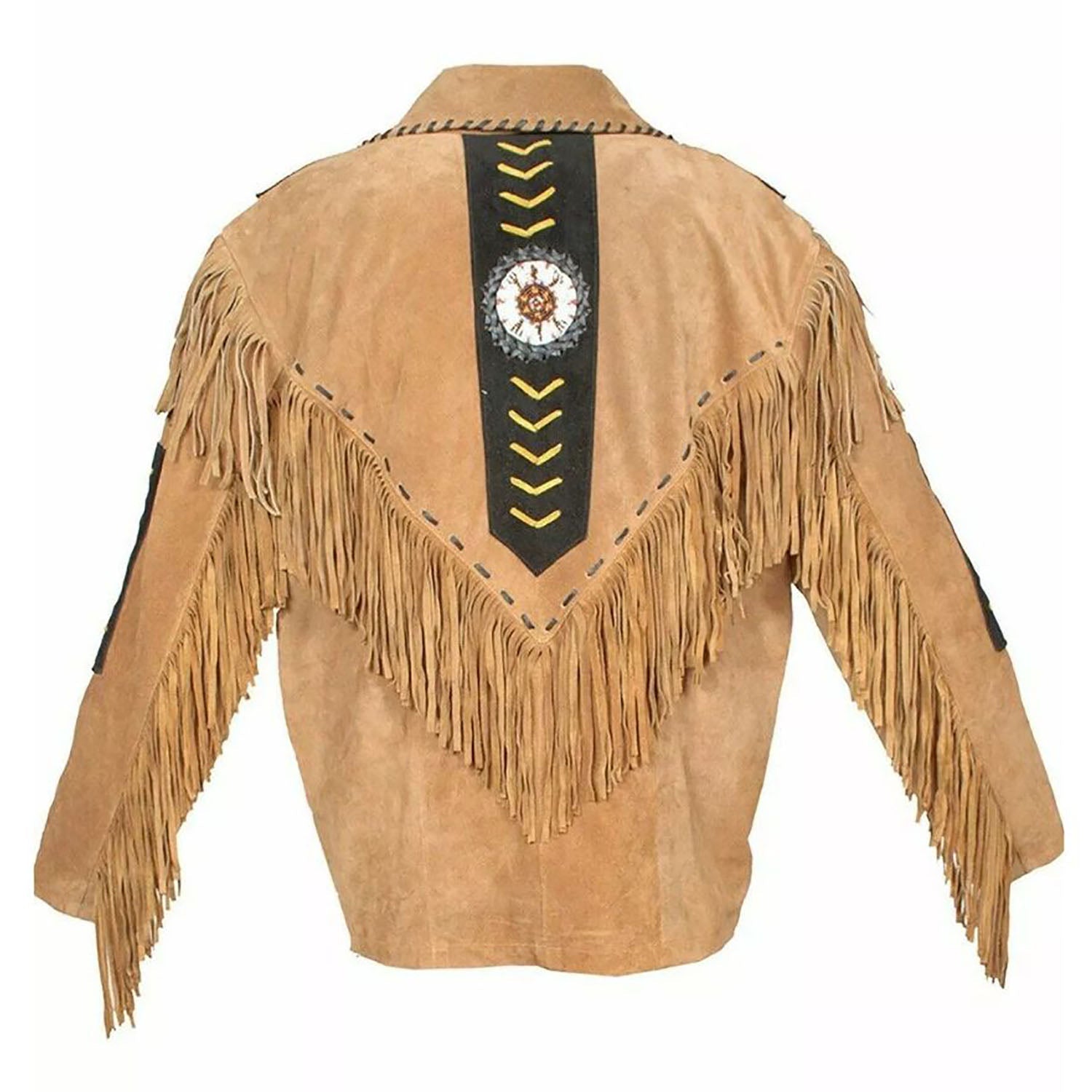 View 256-2 of the brown suede leather fringe jacket for men