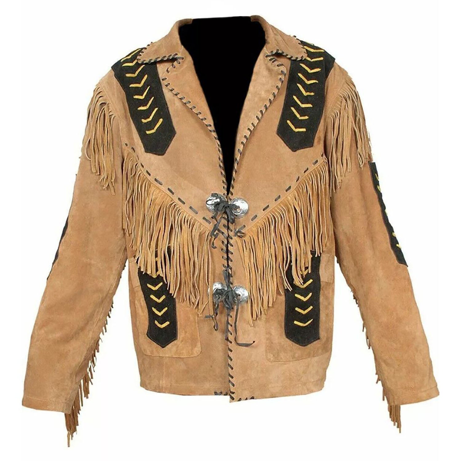 View 256-0 of the brown suede leather fringe jacket for men