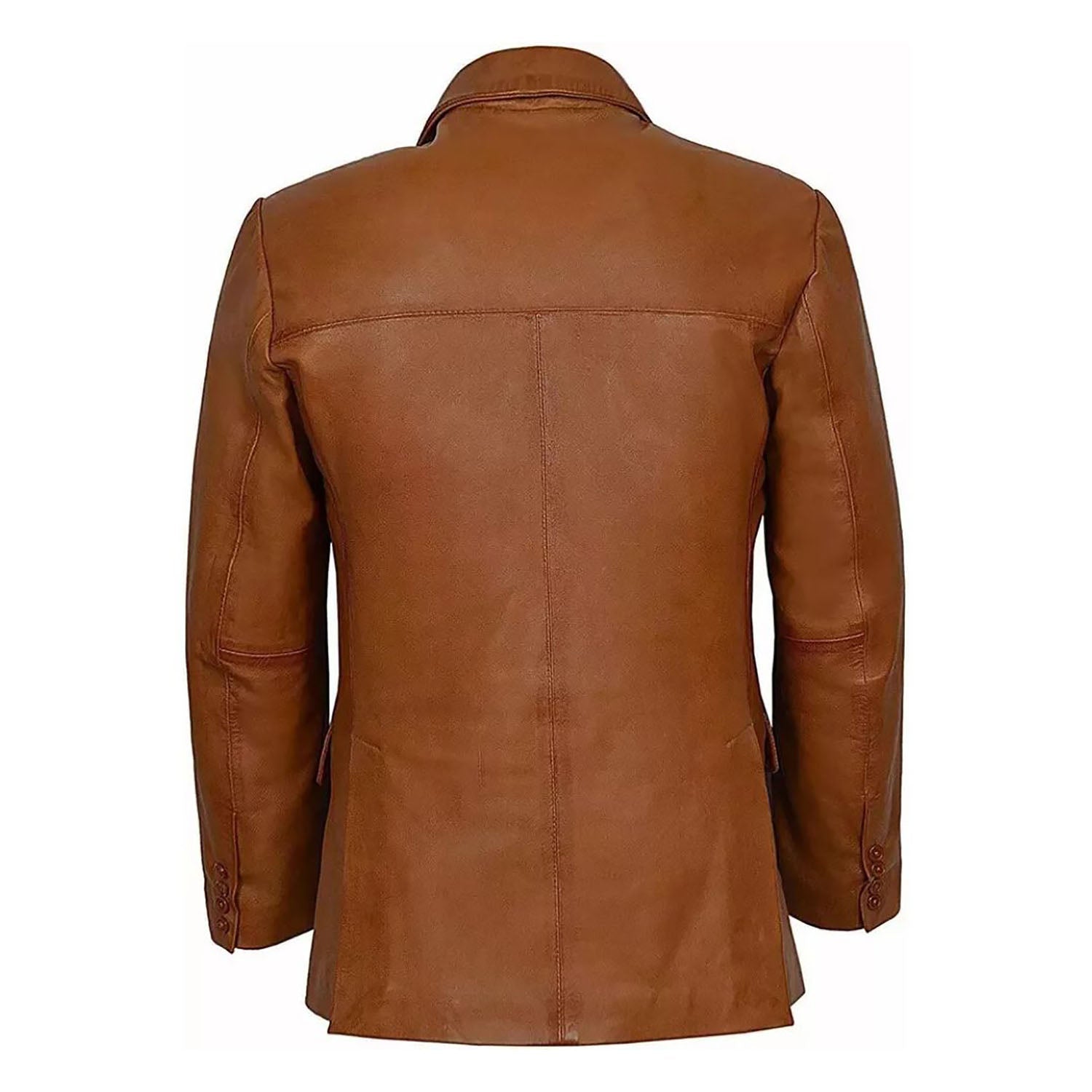 Brown cowhide leather blazer with multiple pockets, full display