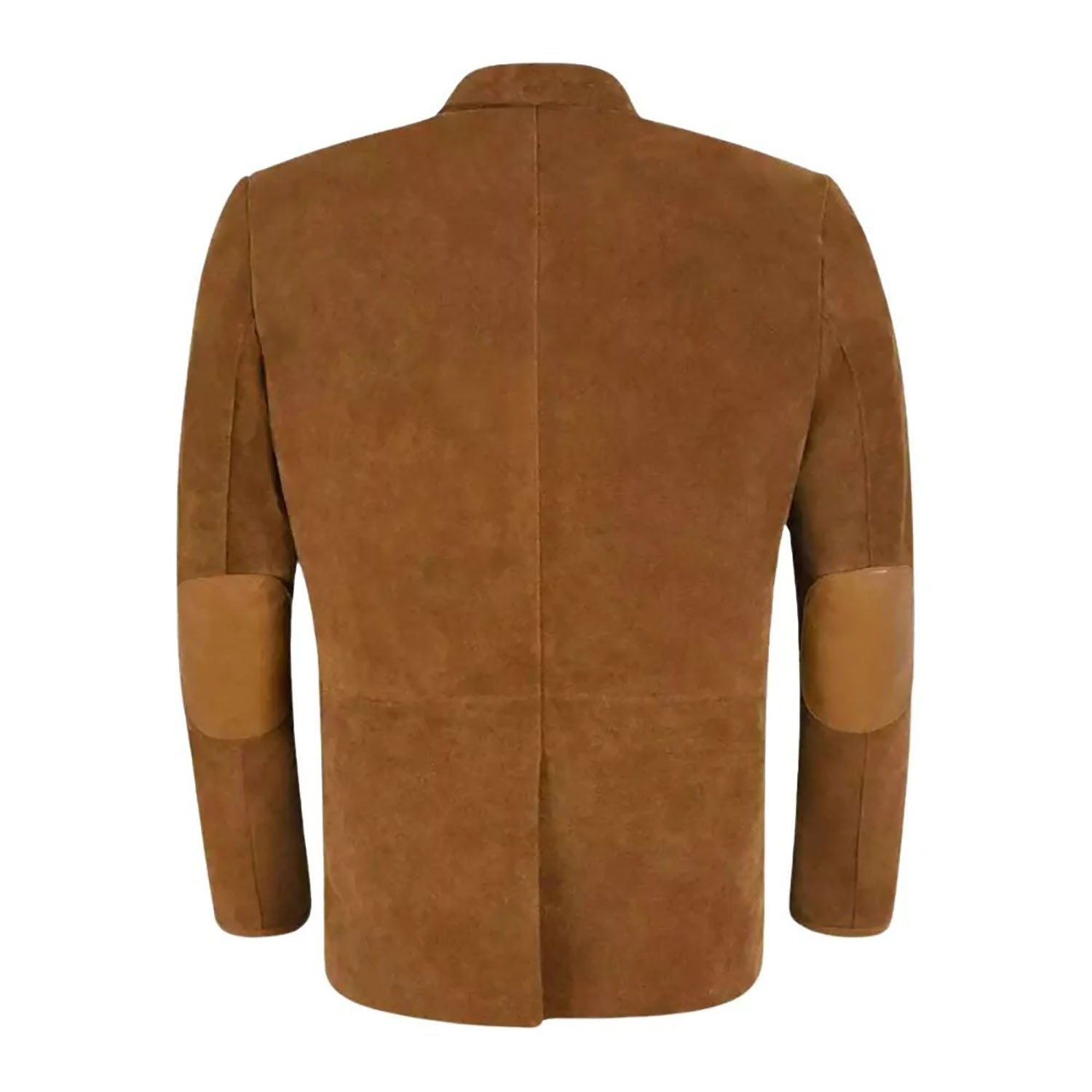 Worn styled look showing the brown suede leather blazer with multiple pockets