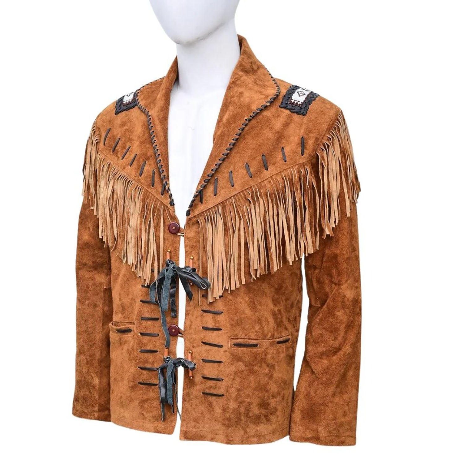 View 226-0 of the brown suede leather fringe jacket for men