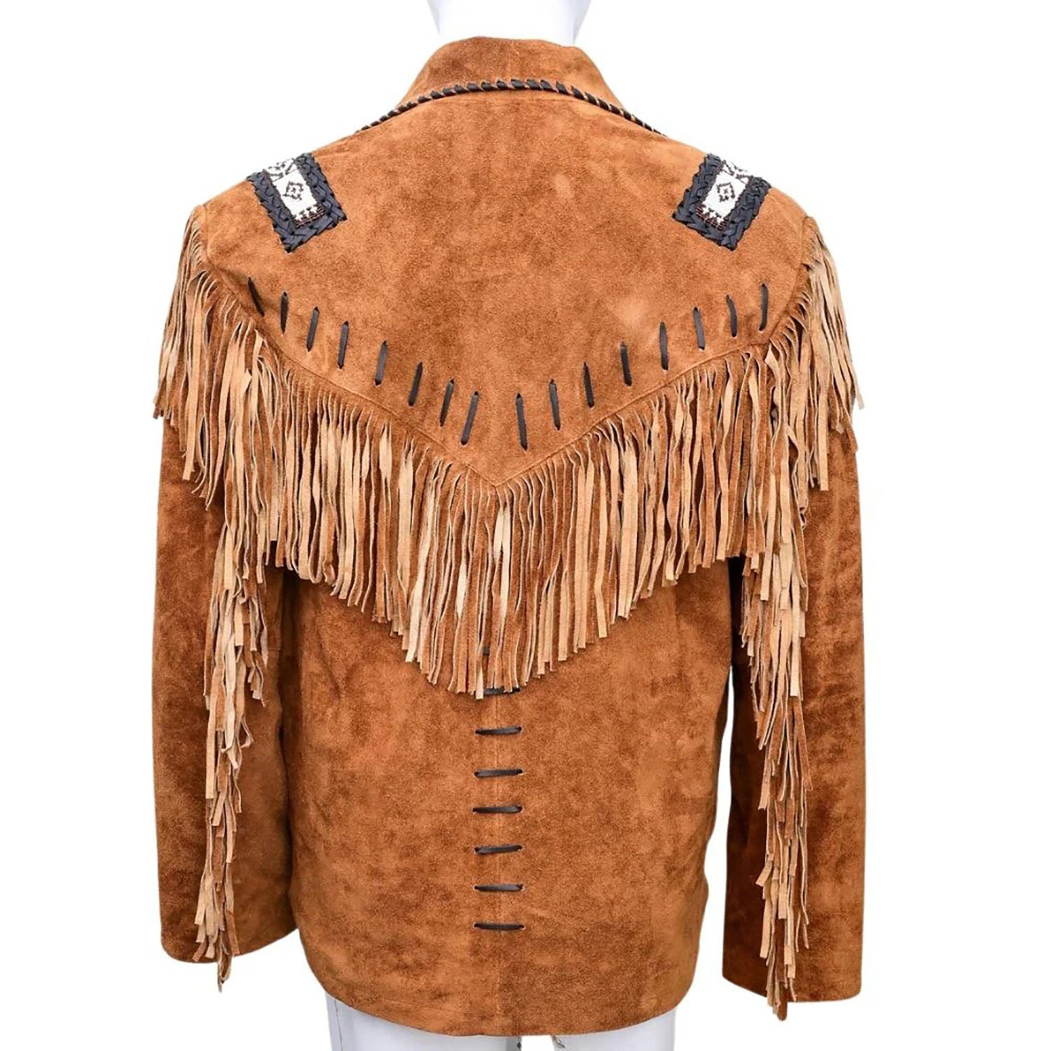 View 226-1 of the brown suede leather fringe jacket for men