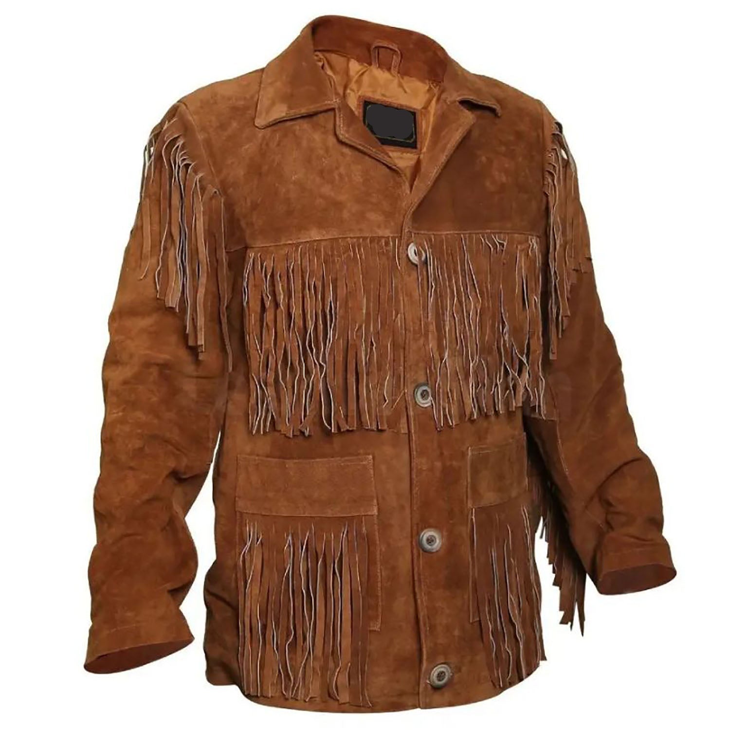 View 223-0 of the brown suede leather fringe jacket for men