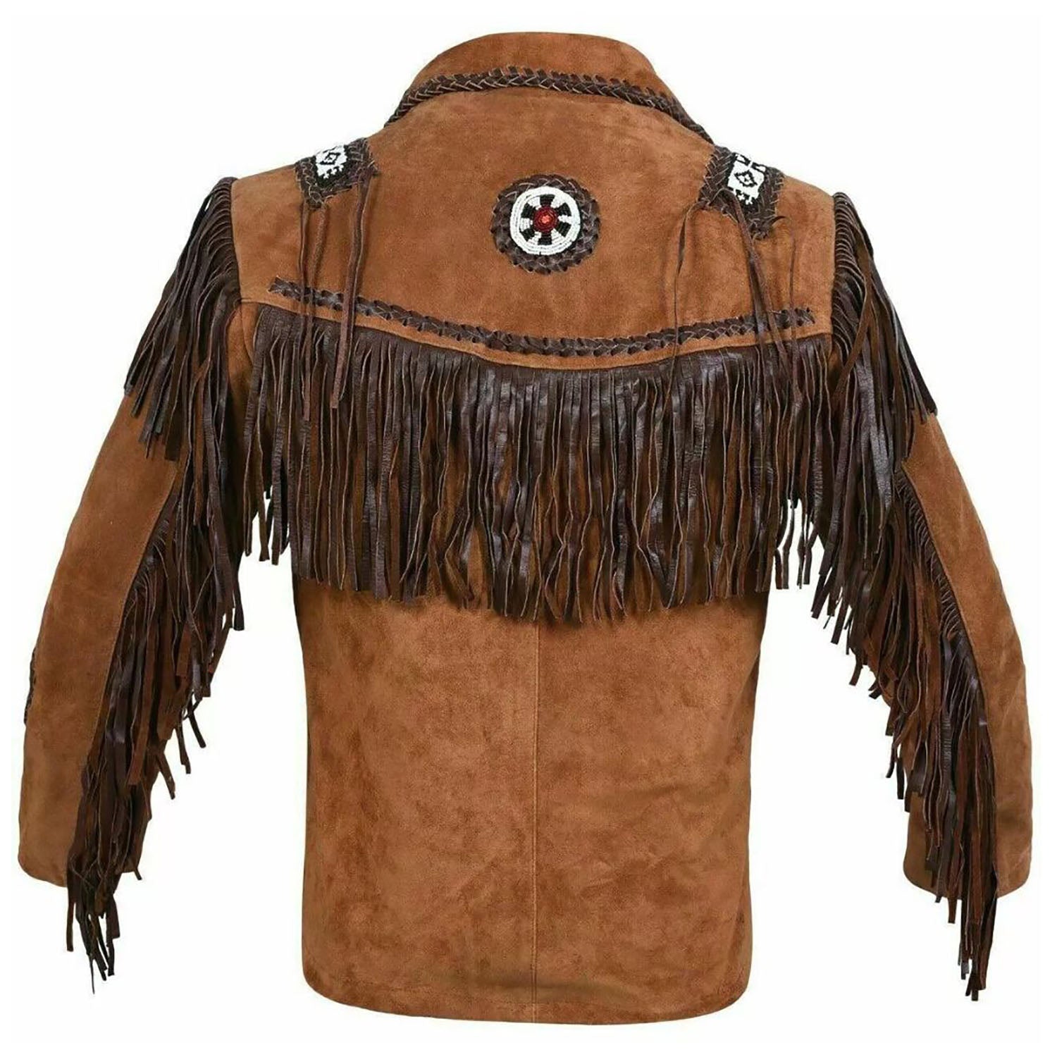 View 225-1 of the brown suede leather fringe jacket for men
