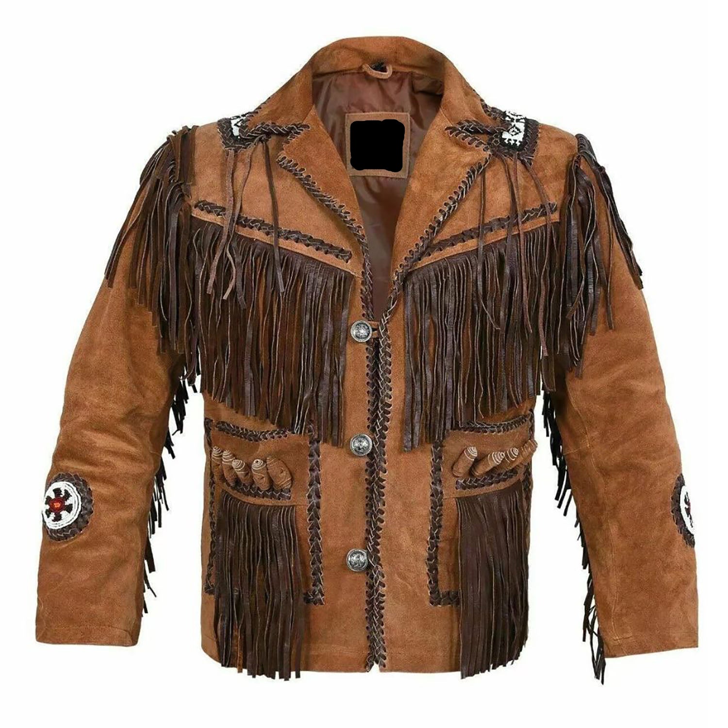 View 225-0 of the brown suede leather fringe jacket for men