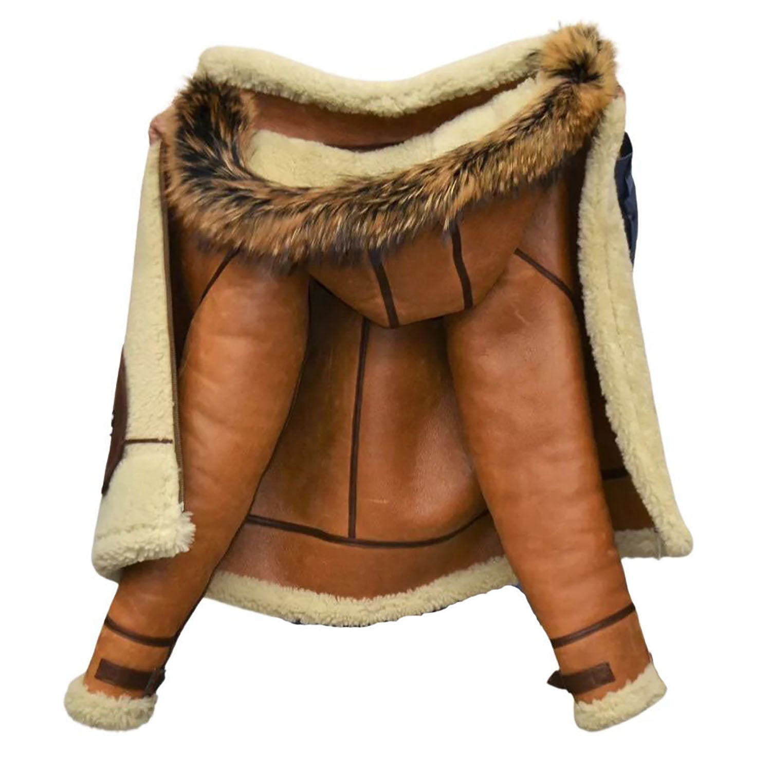 Full display of the orange cowhide leather jacket with multiple pockets for men