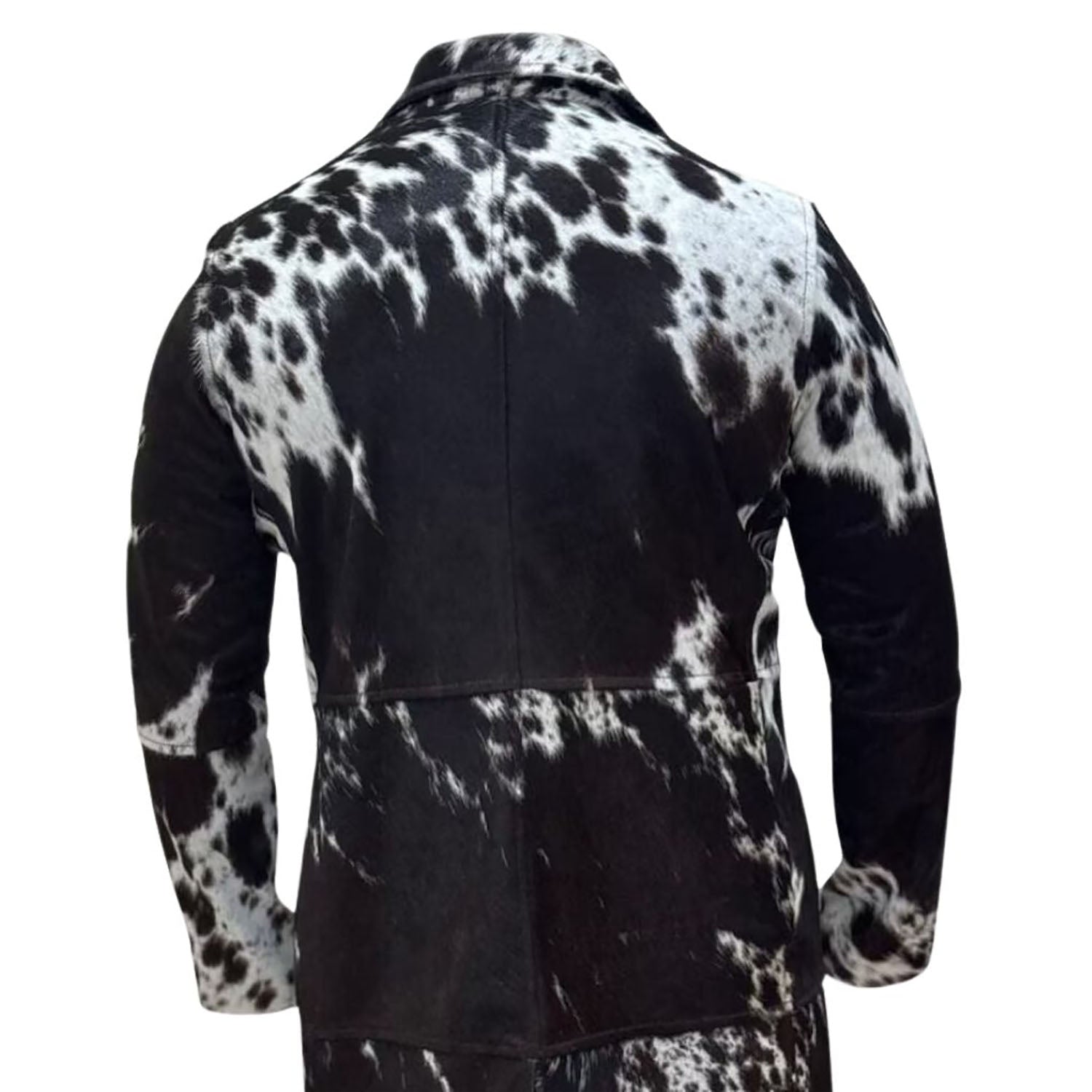 The leather coat with fur trim, pictured in detail