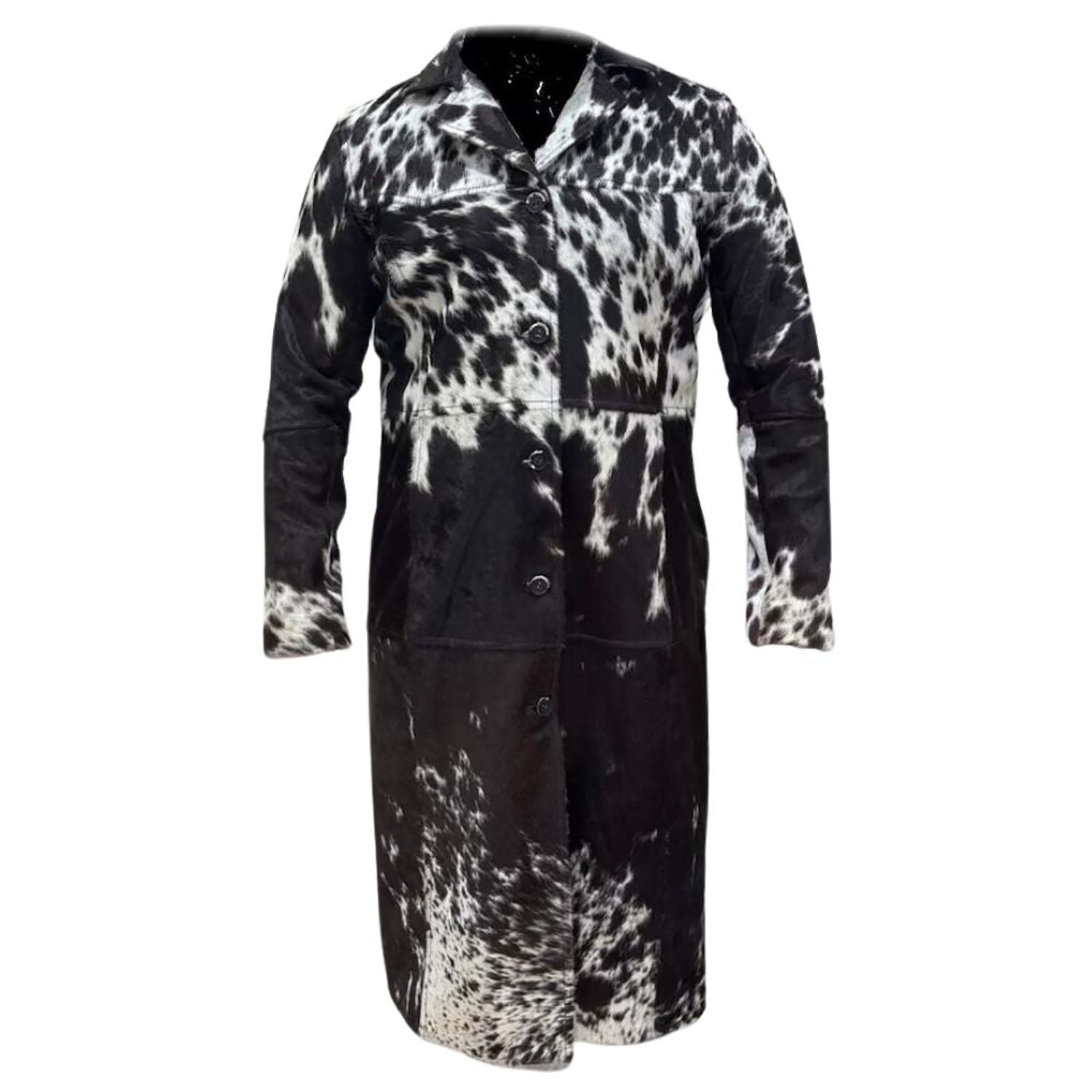 The leather coat with fur trim, pictured in full display