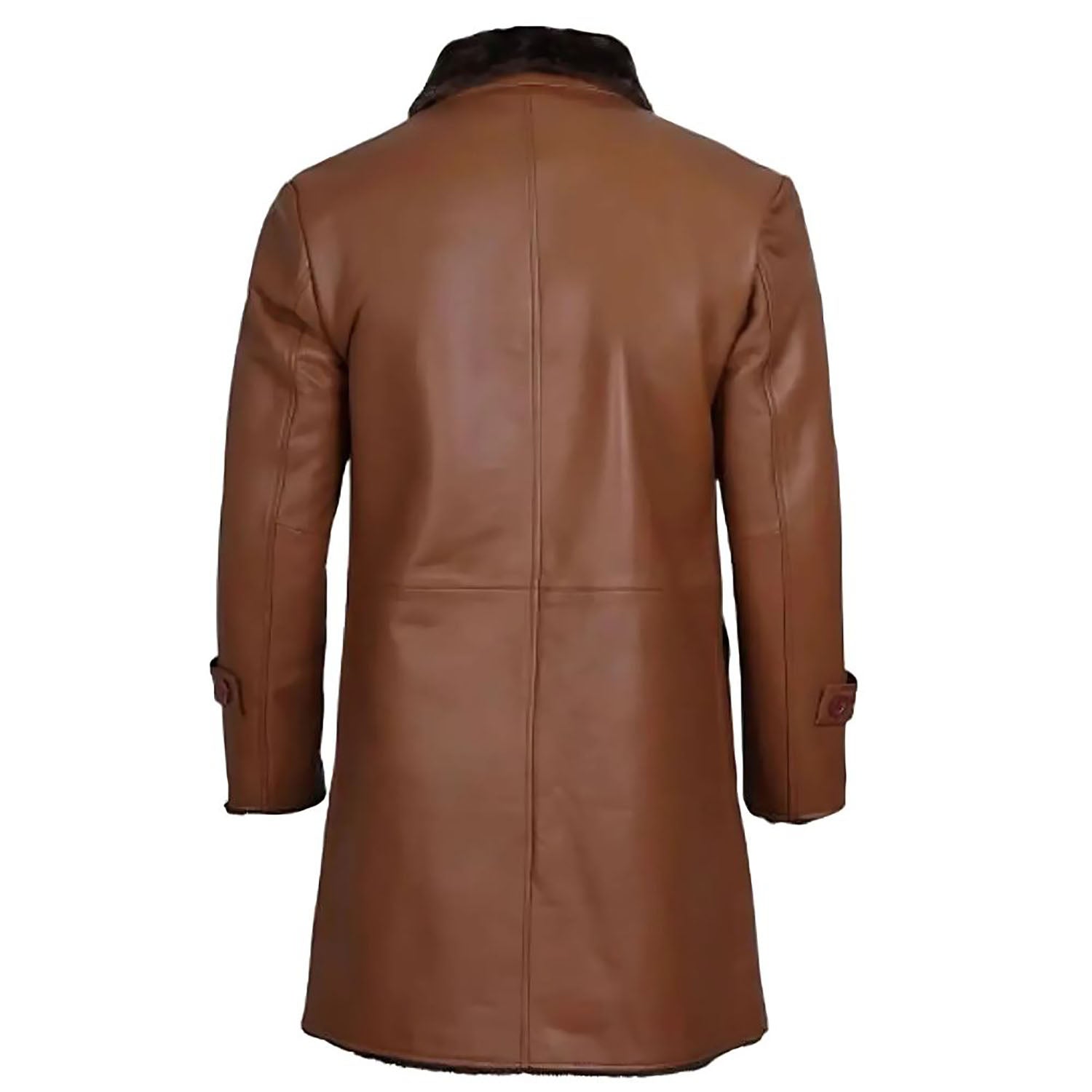 Brown cowhide leather jacket with fur trim, full display
