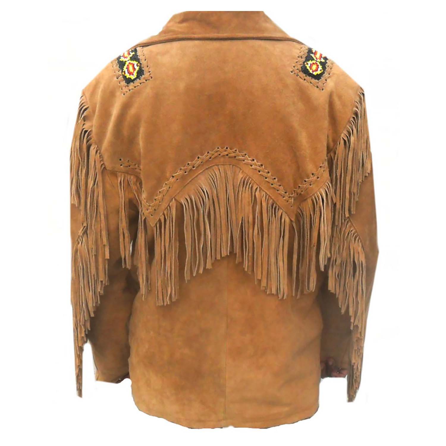 Golden brown buckskin suede leather fringe jacket, detail shot