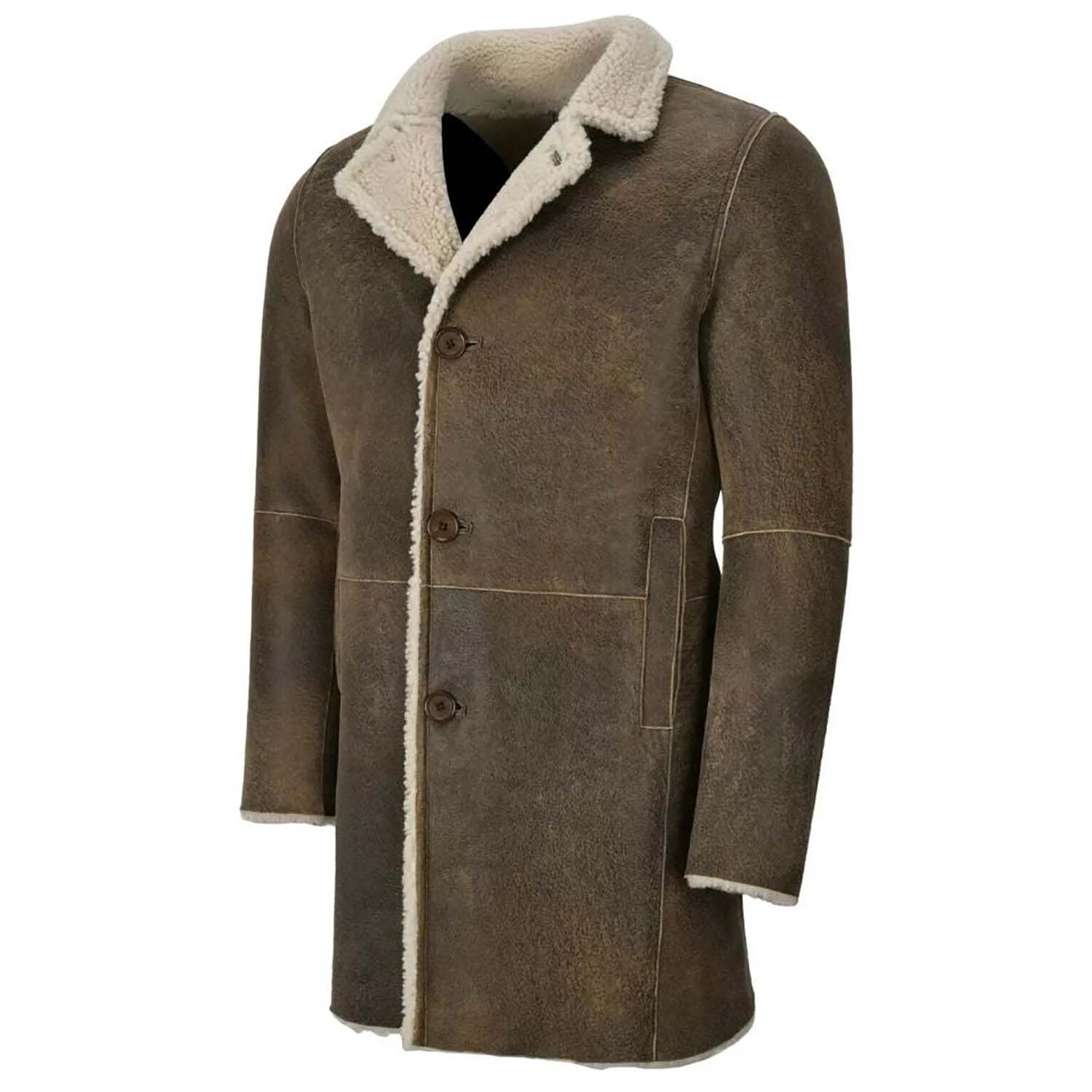 Front view of the sheepskin leather coat for men