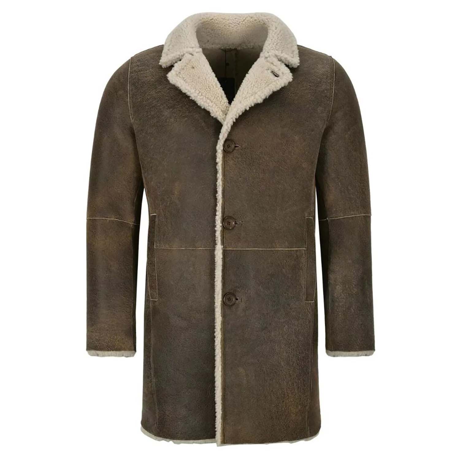 Detail shot of the sheepskin leather coat for men